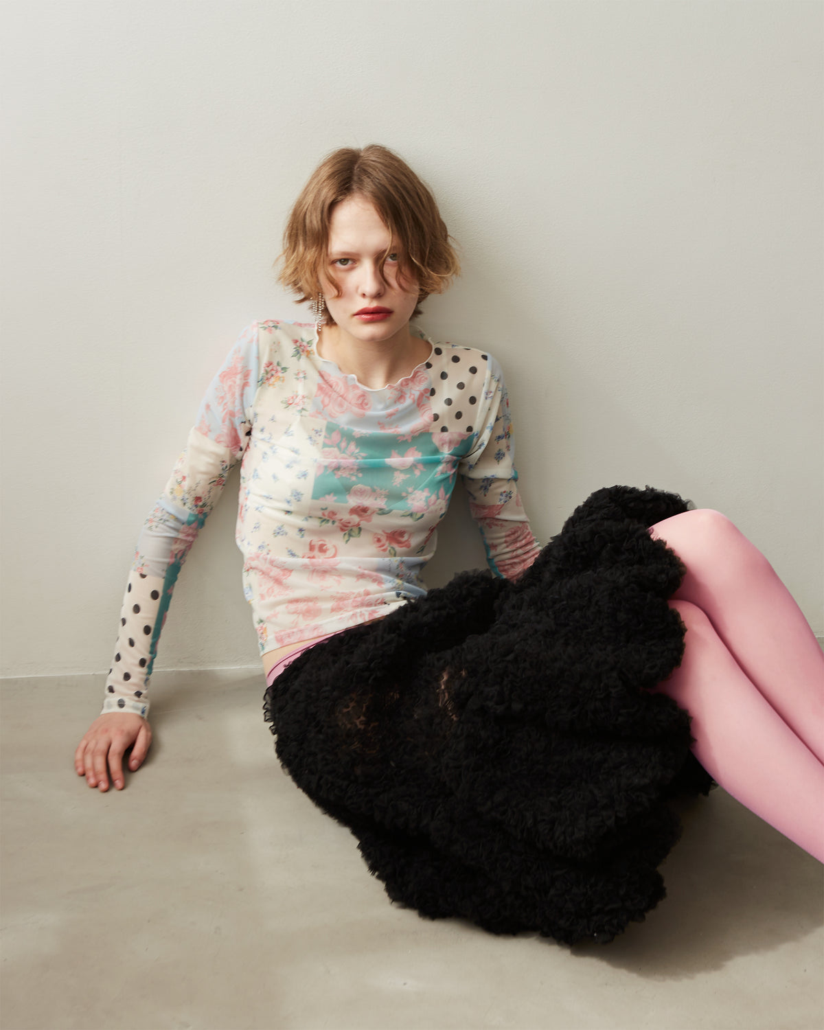 Nostalgic patchwork see-through tops (round neck)