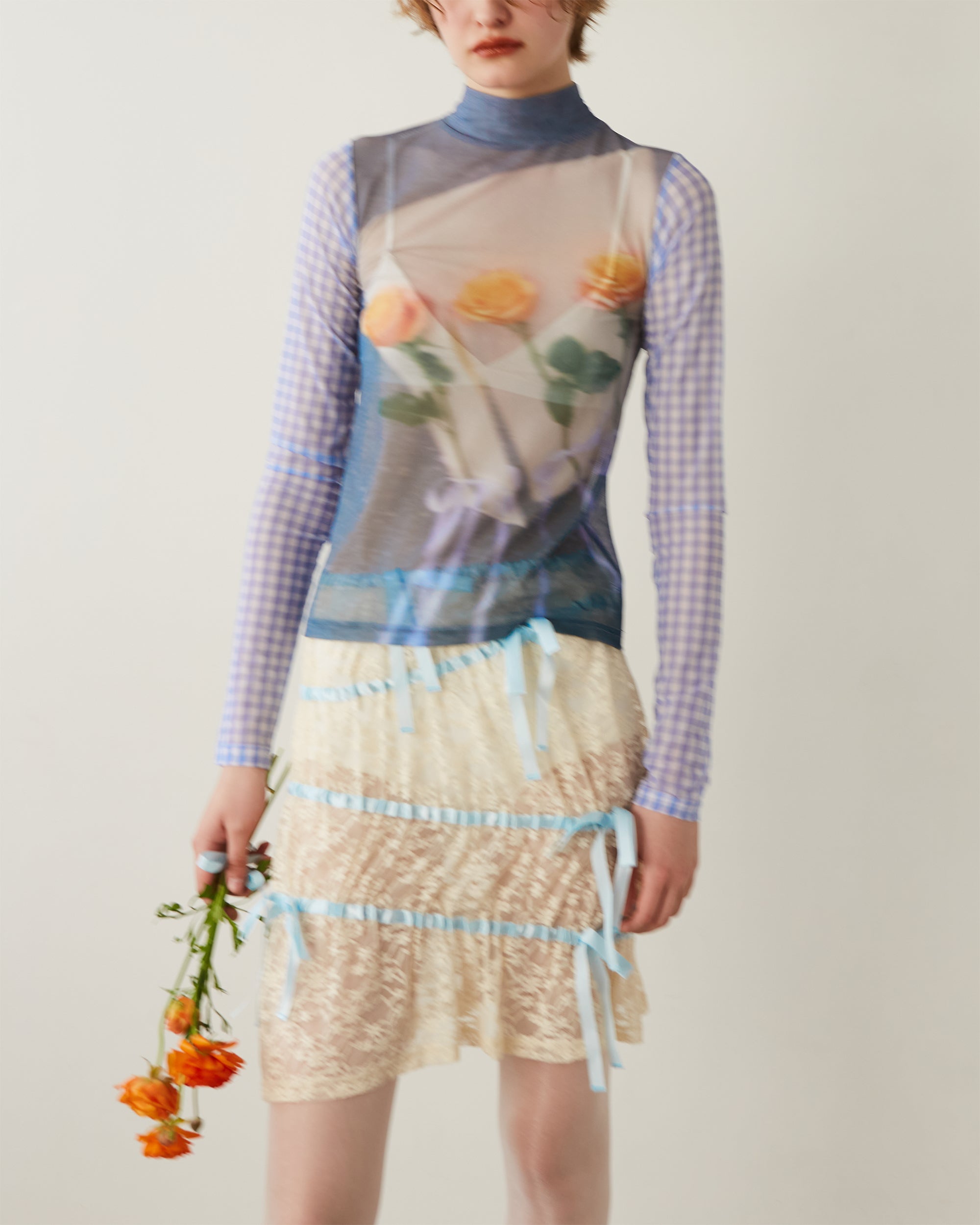 Photo ROSES Blue see-through tops (high neck)