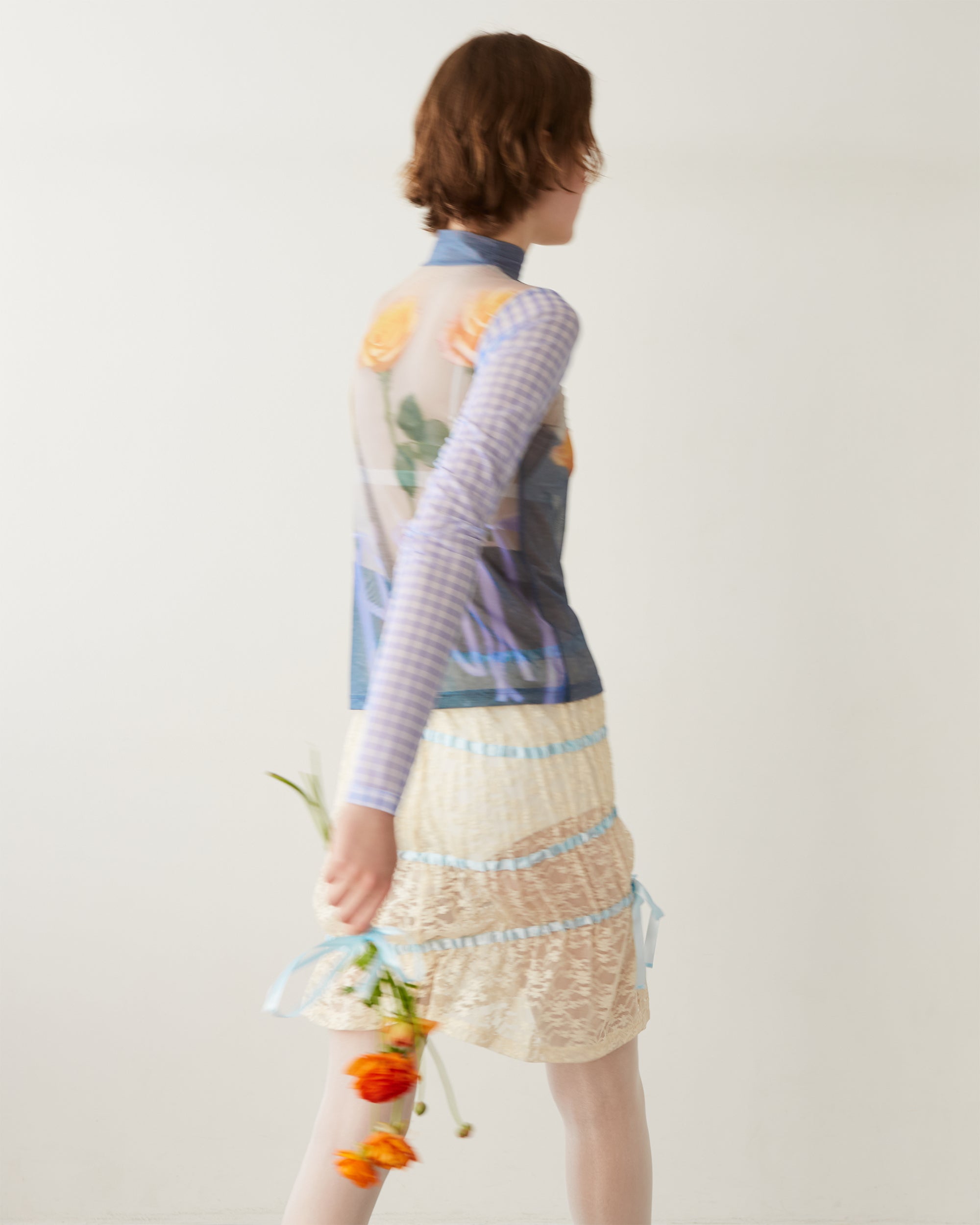 Photo ROSES Blue see-through tops (high neck)