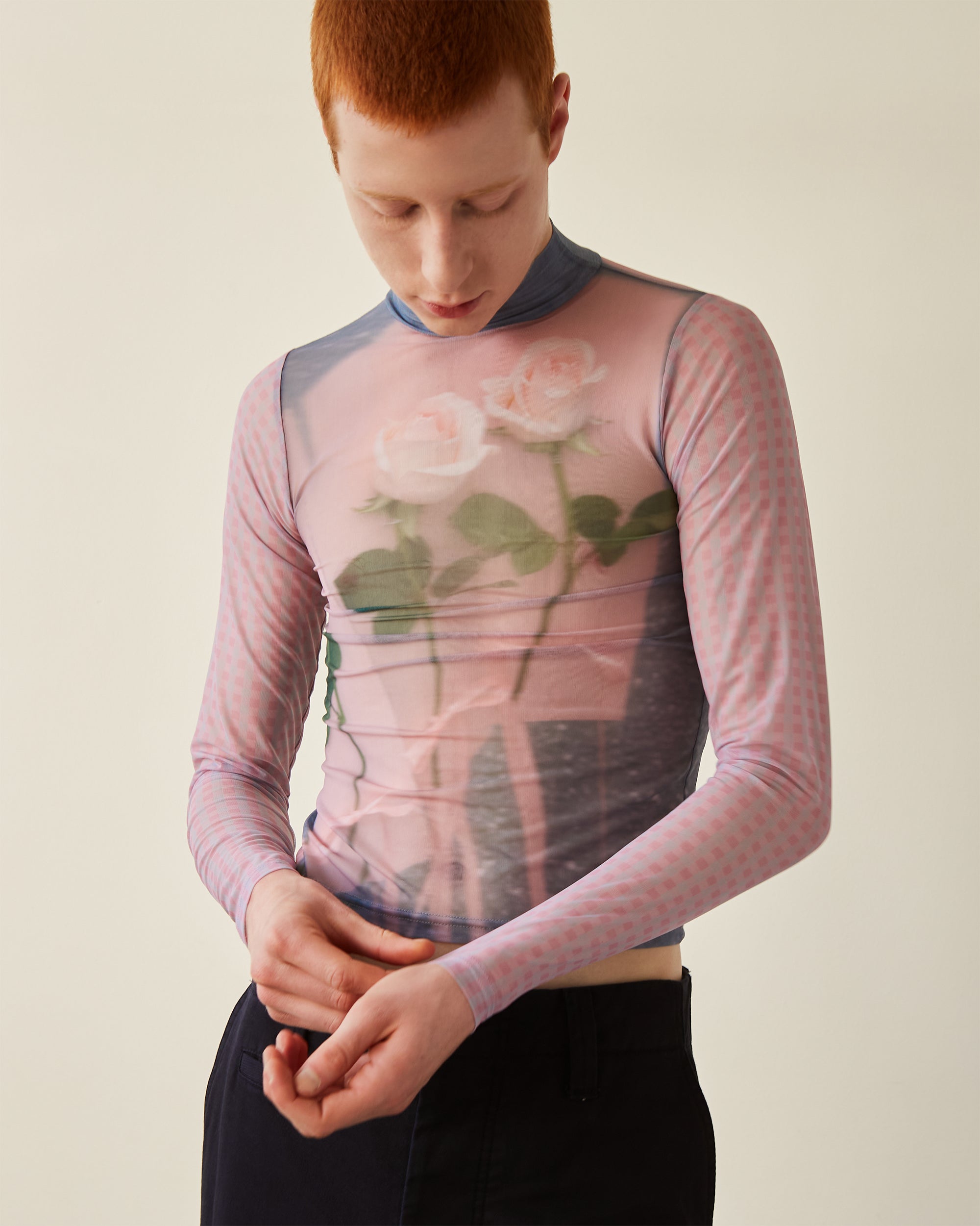 Photo ROSES Pink see-through tops (high neck)