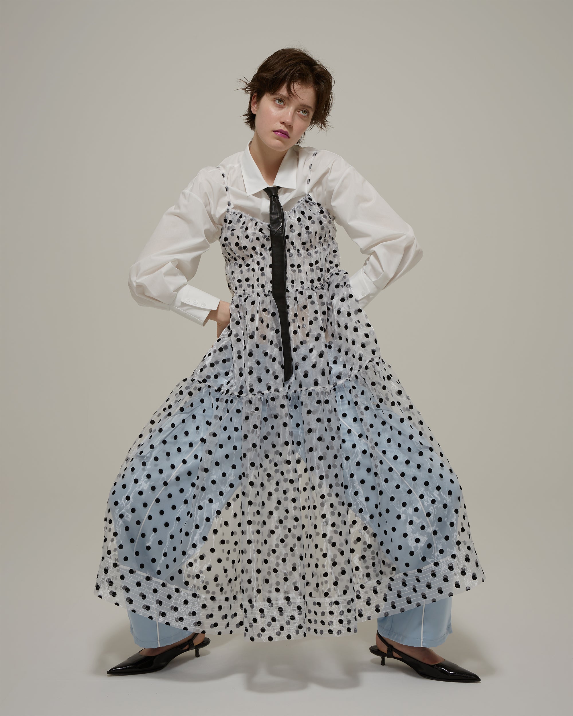 Dot organgy tiered dress