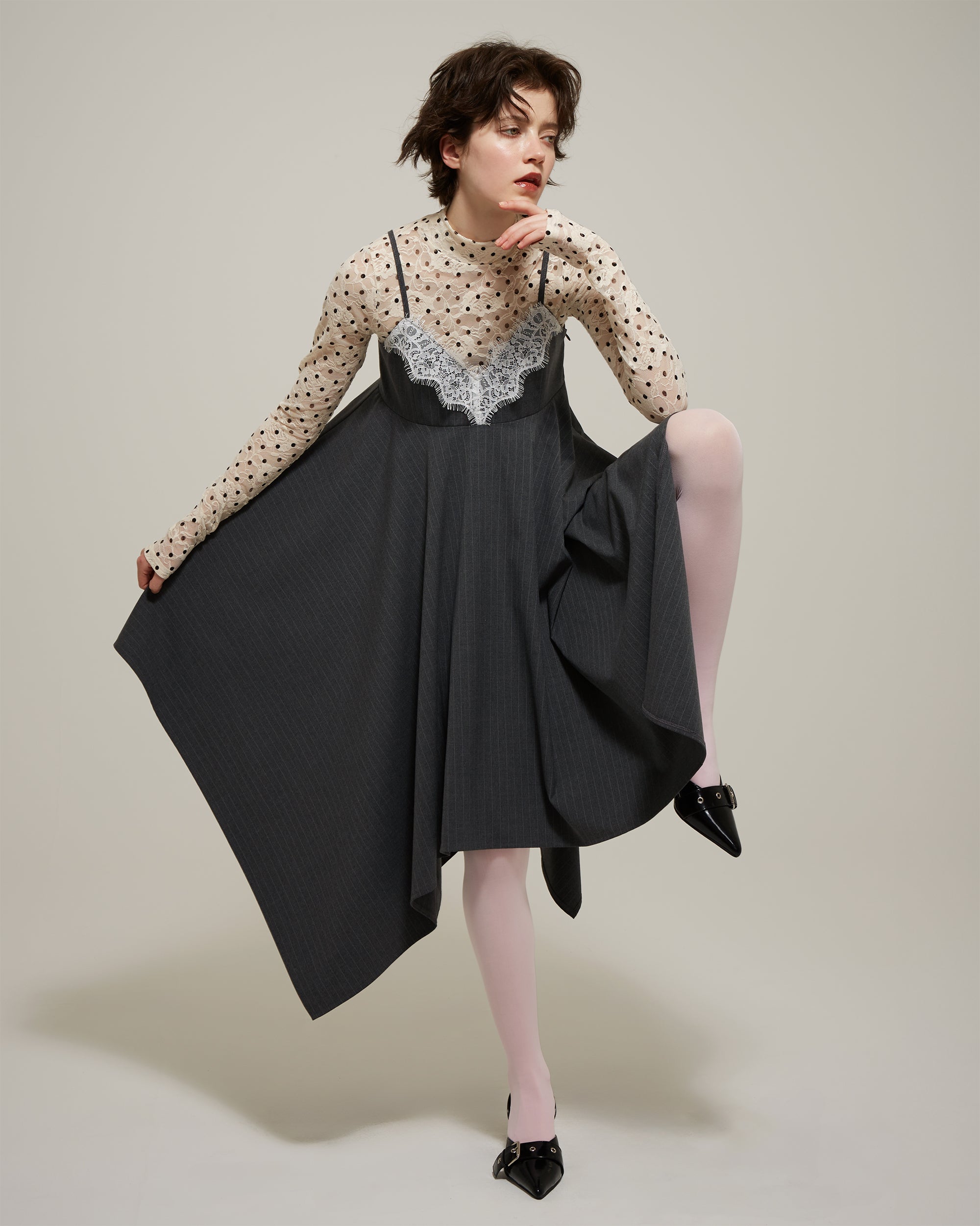 Lace handkerchief hem dress