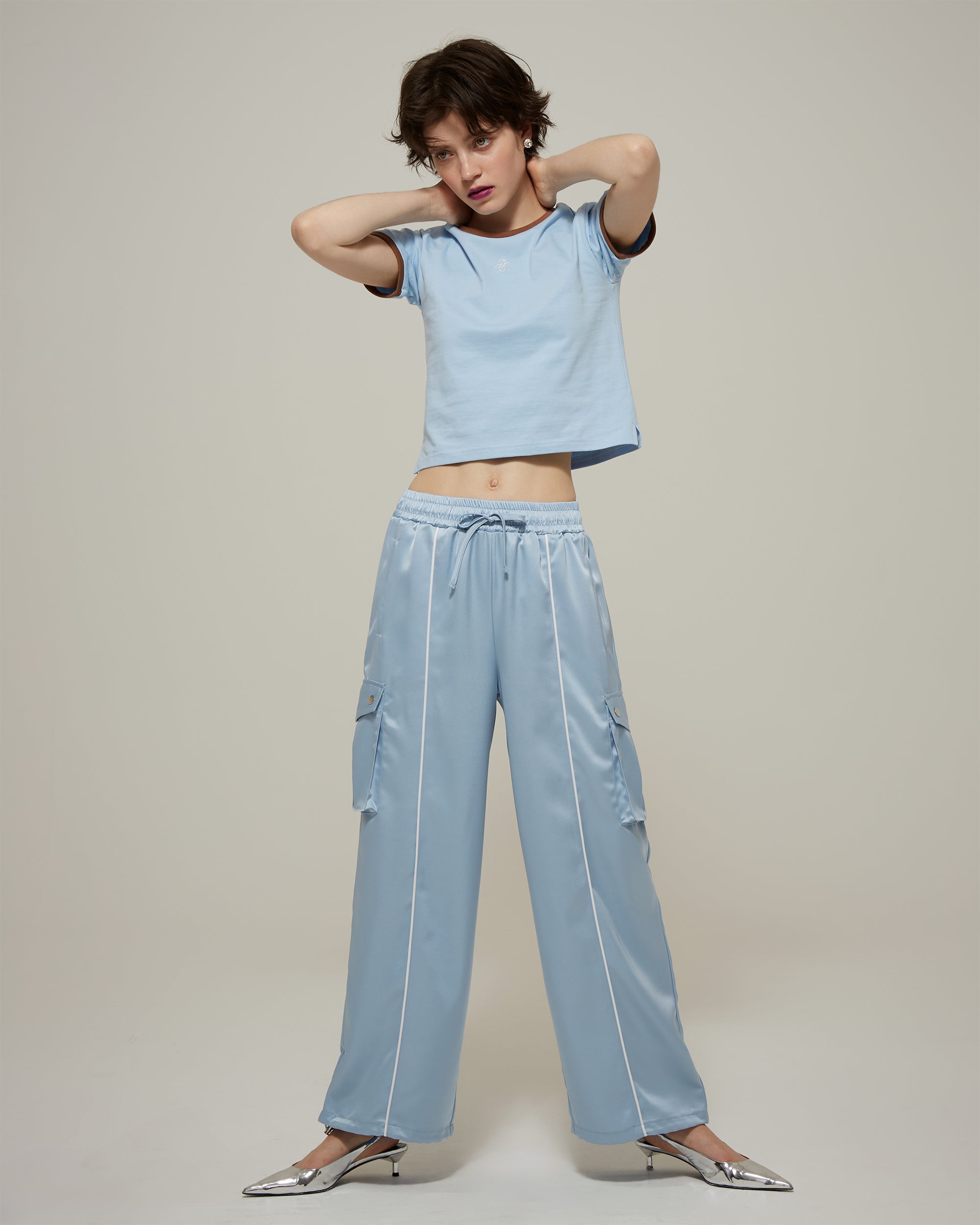 Satin cargo pants (sky blue)
