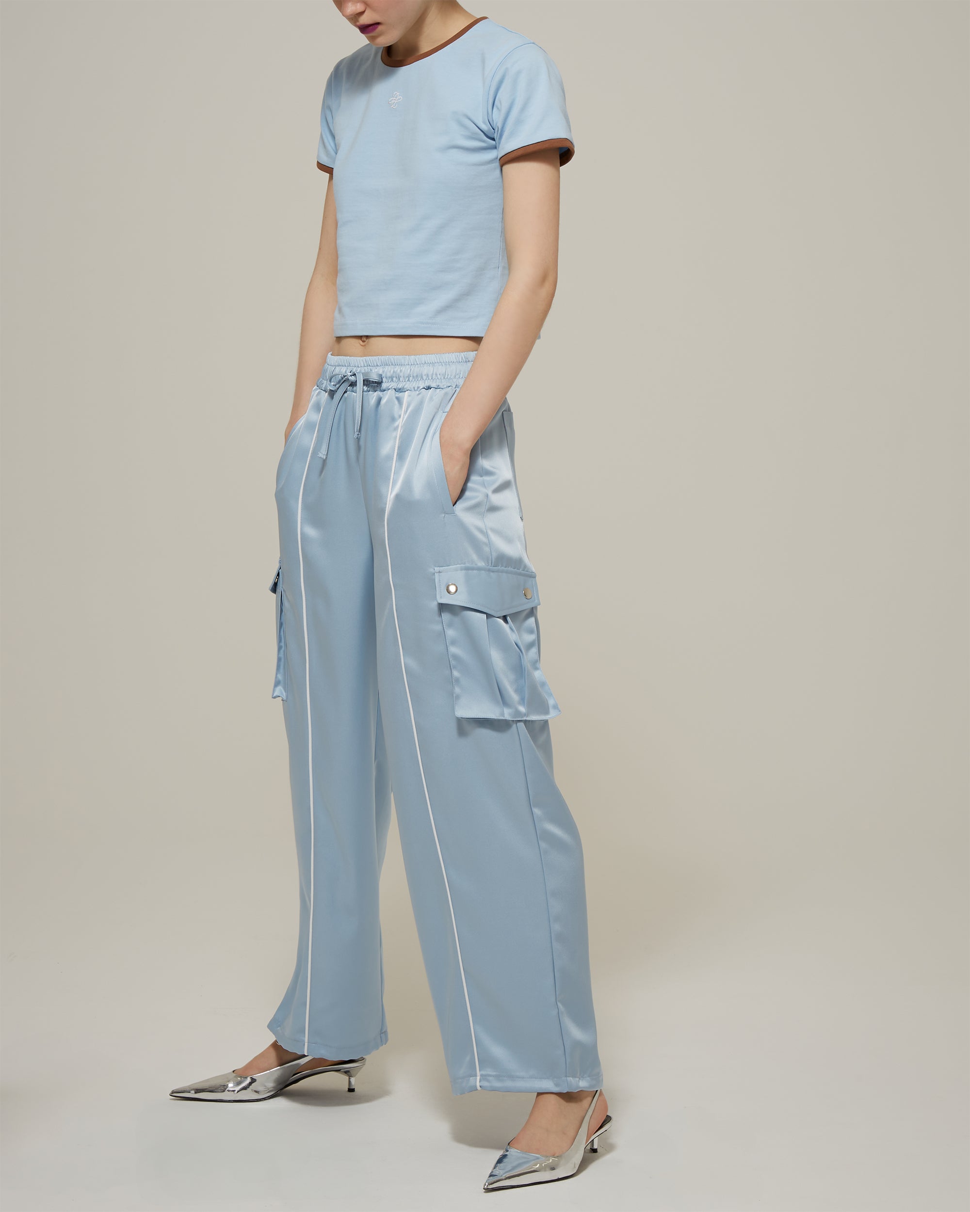 Satin cargo pants (sky blue)