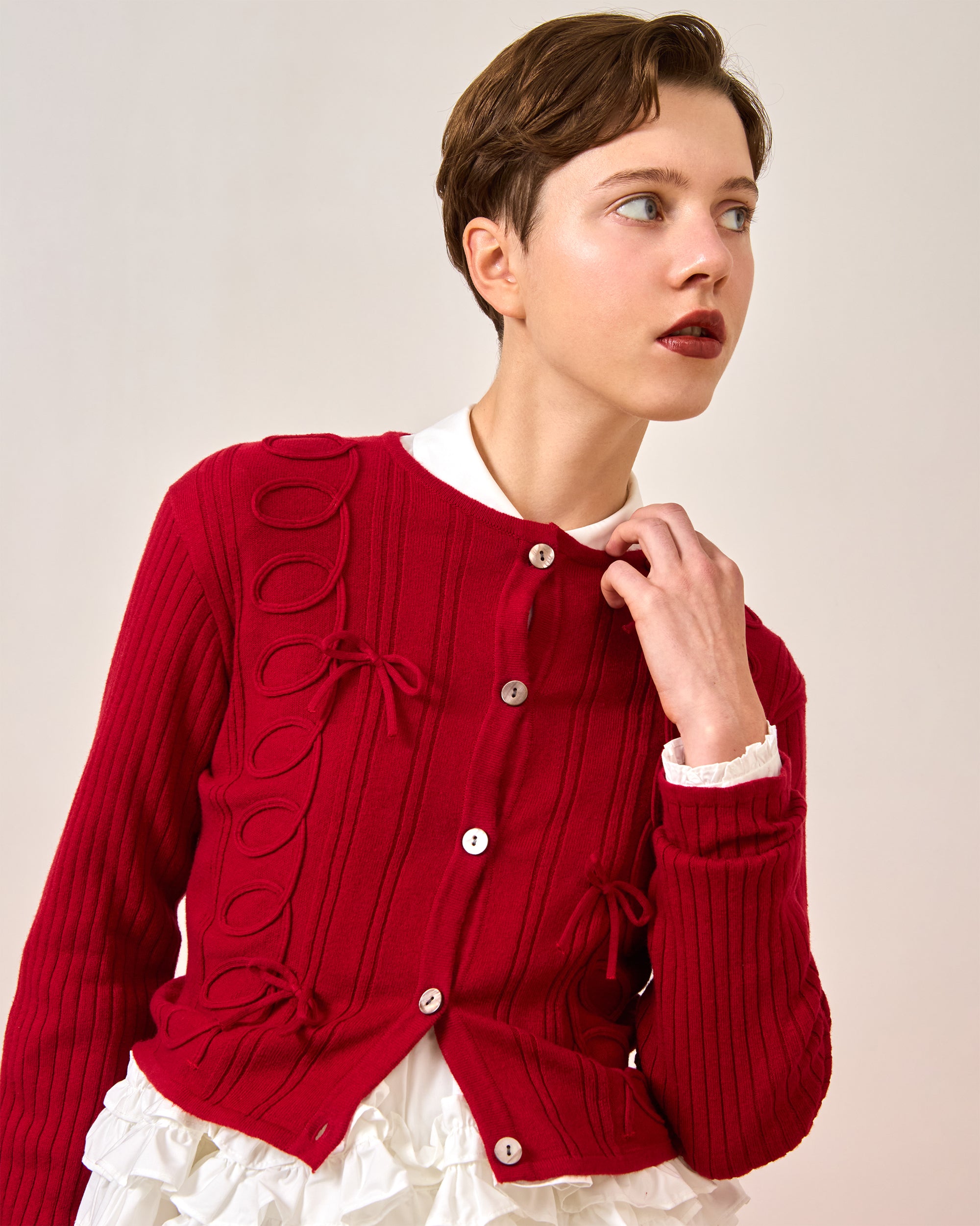 Kurukuru ribbon rib knit cardigan