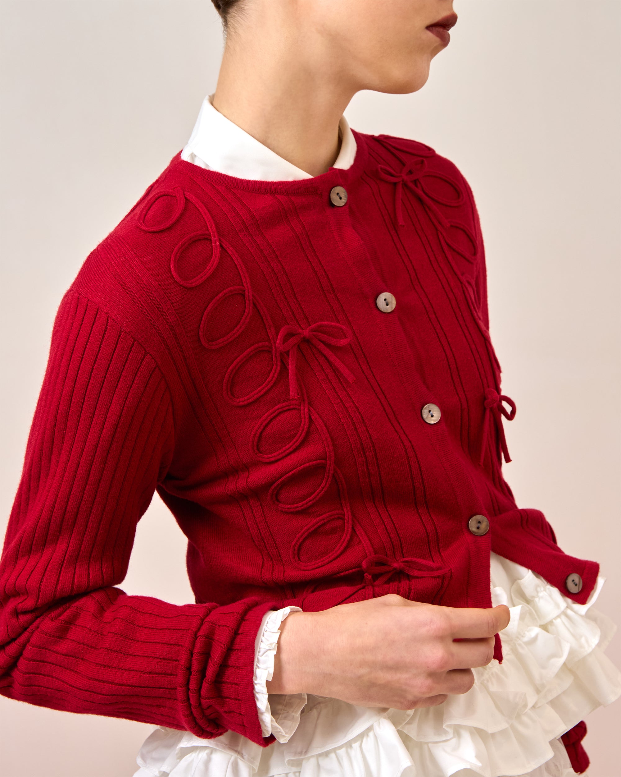 Kurukuru ribbon rib knit cardigan