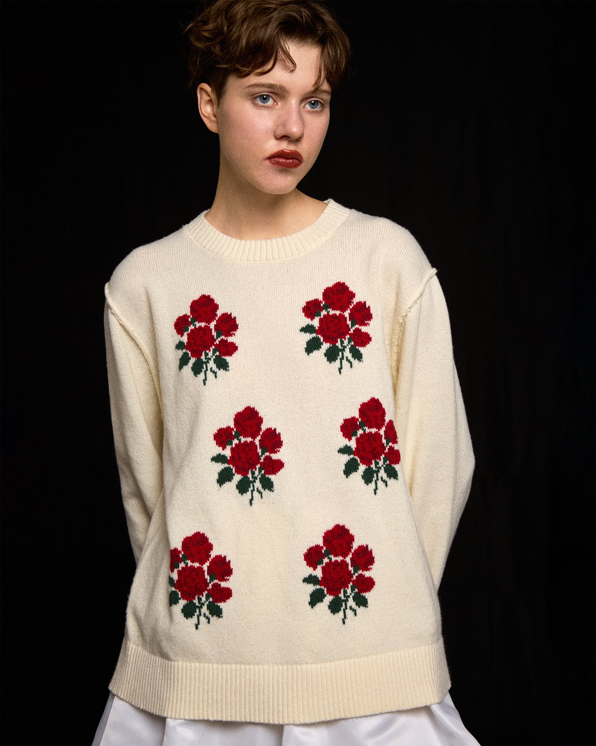 Red Bouquet Intarsia Knit