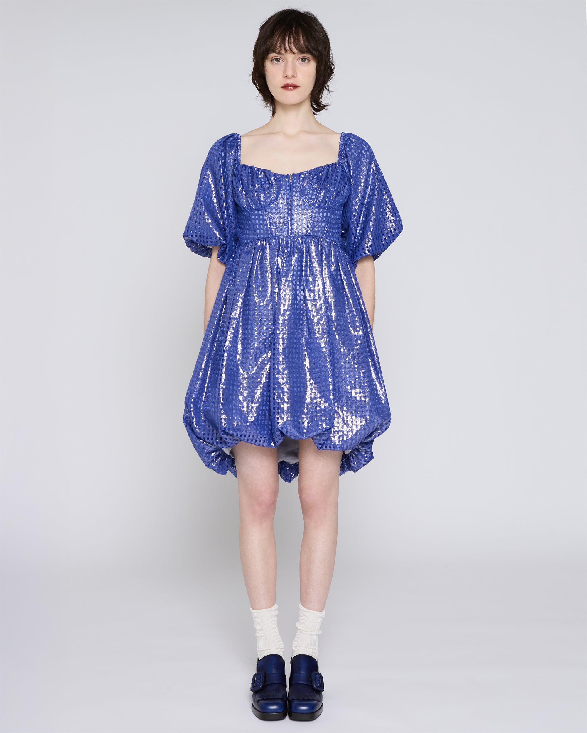 Metallic gingham mini dress