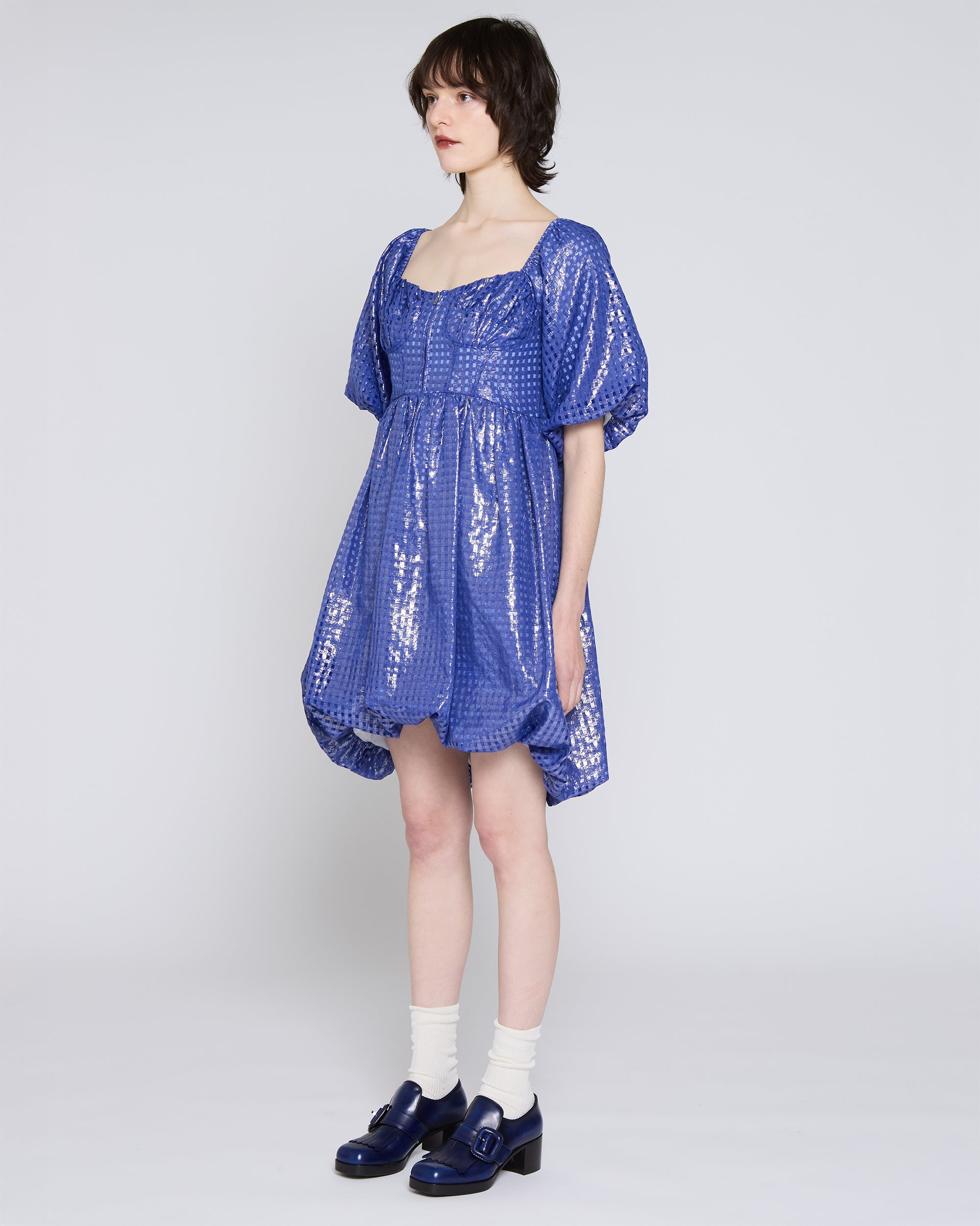 Metallic gingham mini dress