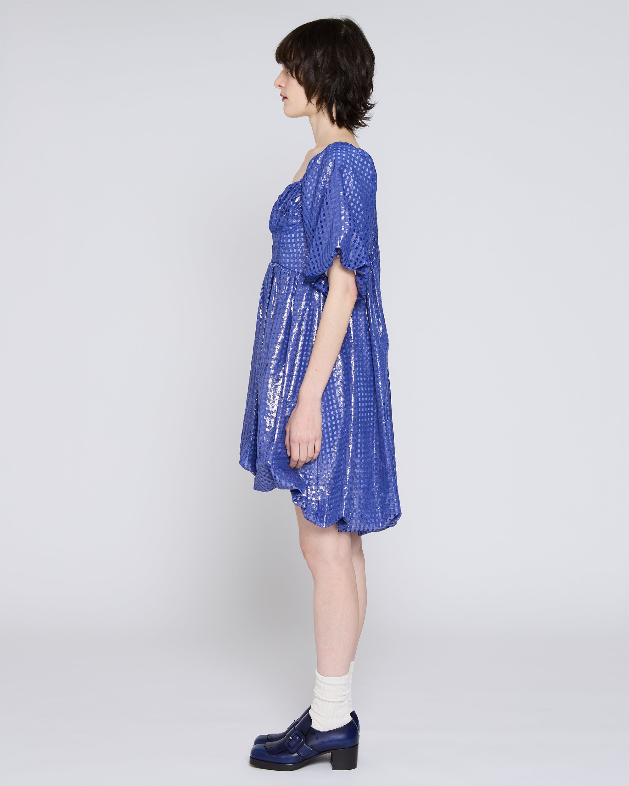 Metallic gingham mini dress