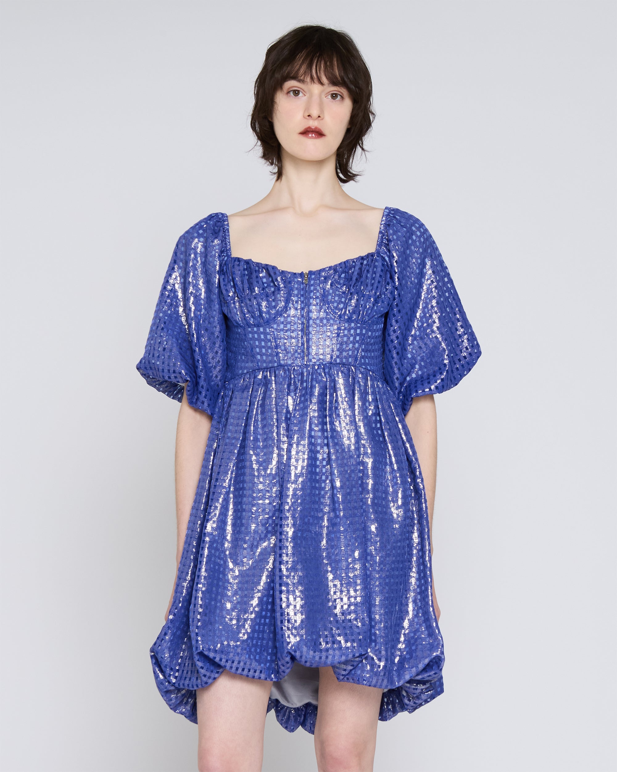 Metallic gingham mini dress