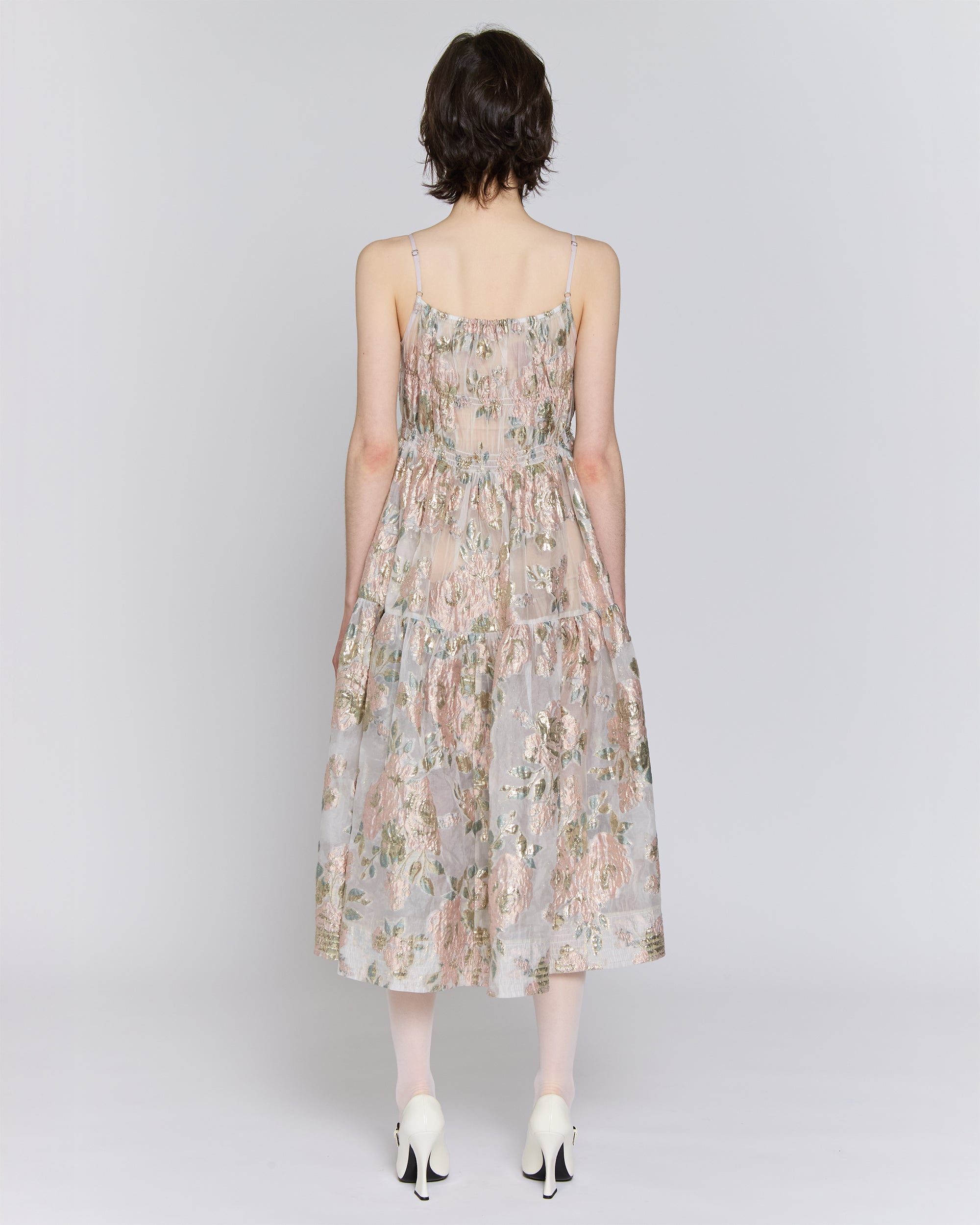 Pink gold jacquard cami dress