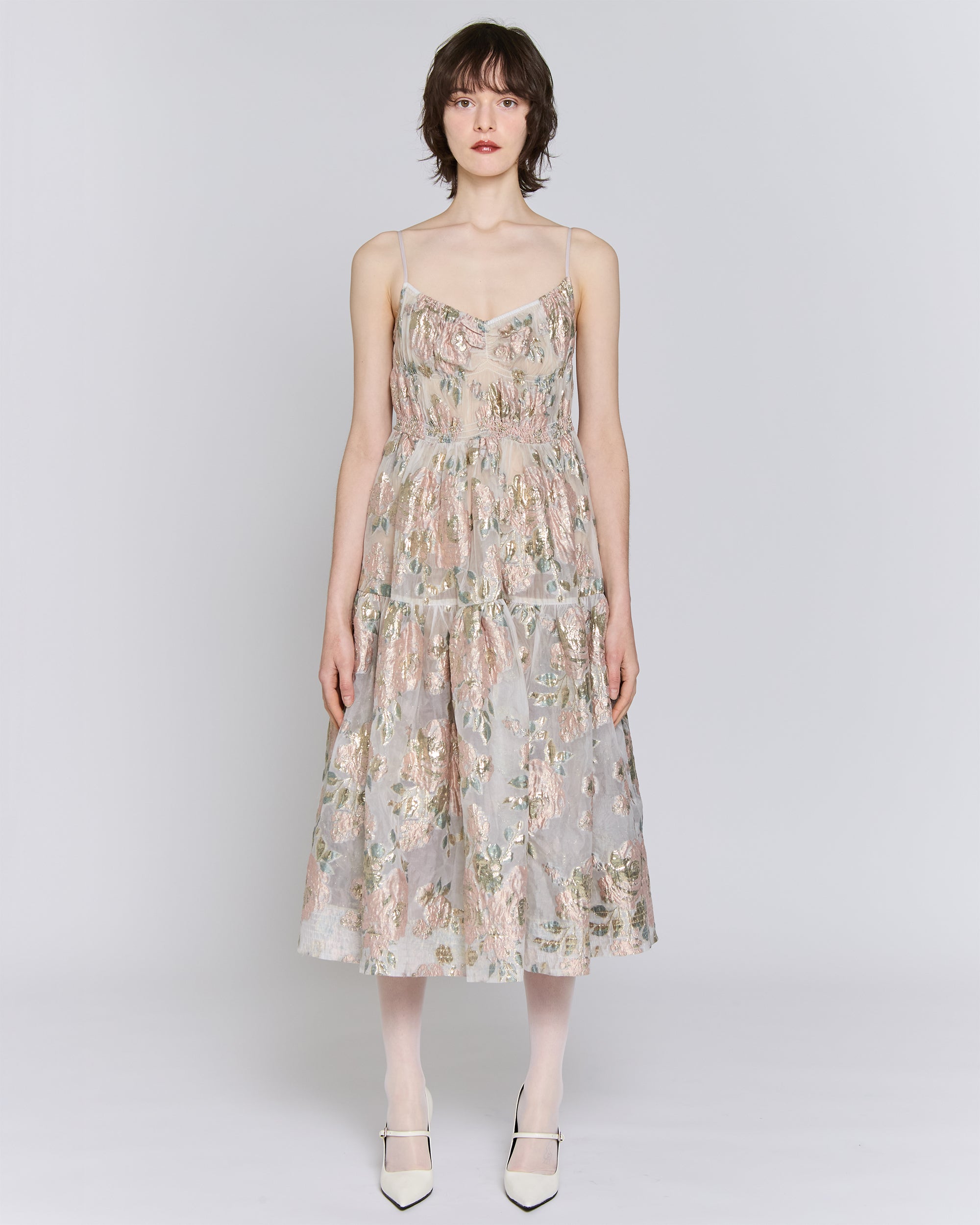 Pink gold jacquard cami dress