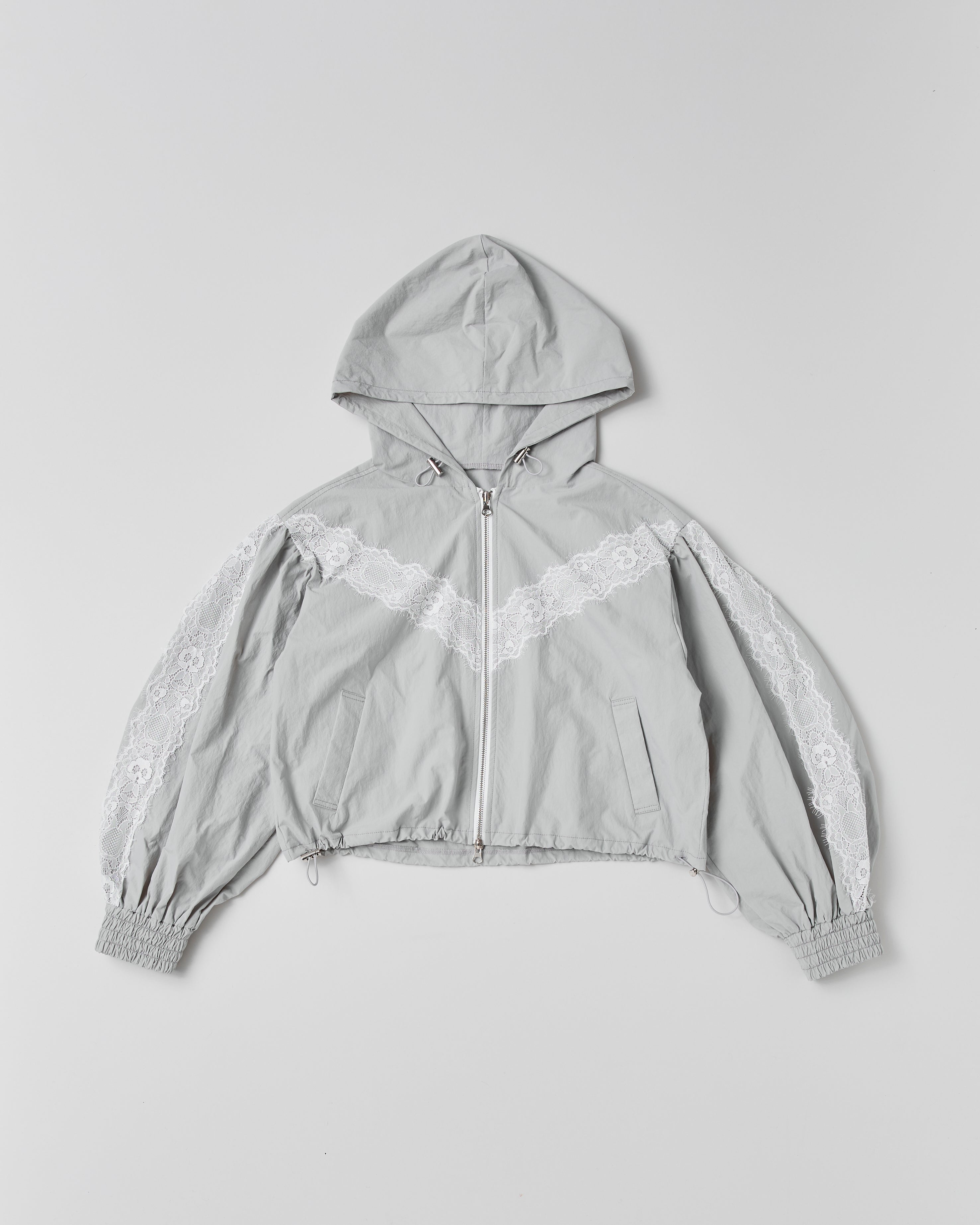 Lace nylon short hoodie