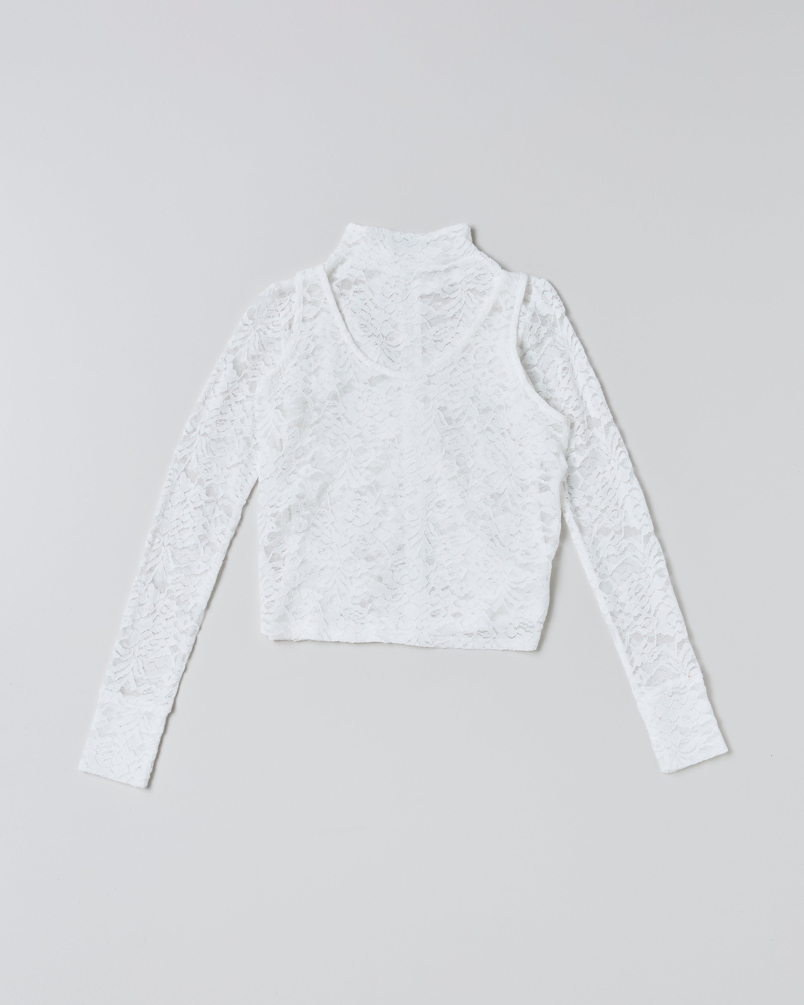 Lace layered high neck tops (white)
