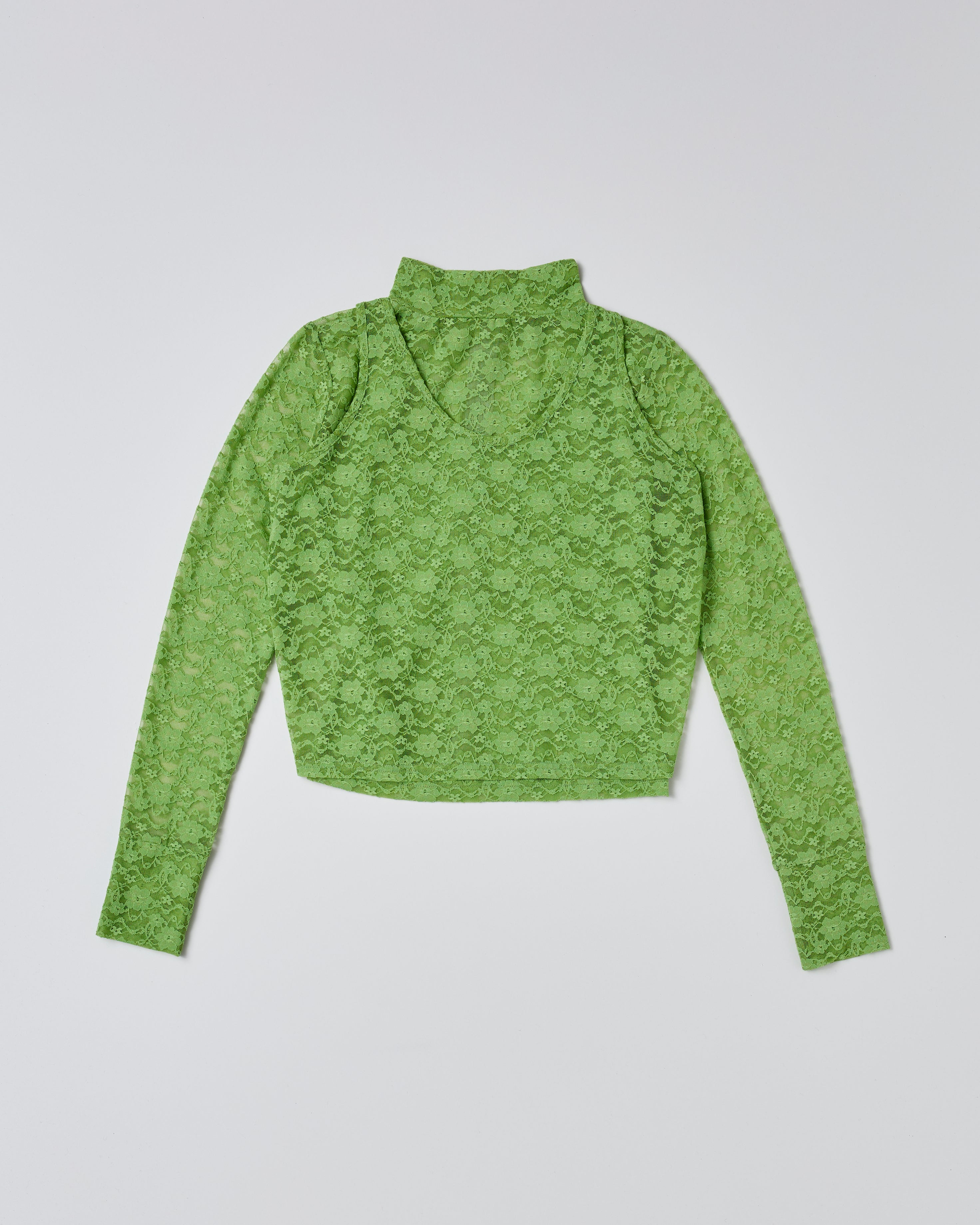 Lace layered high neck tops (green)