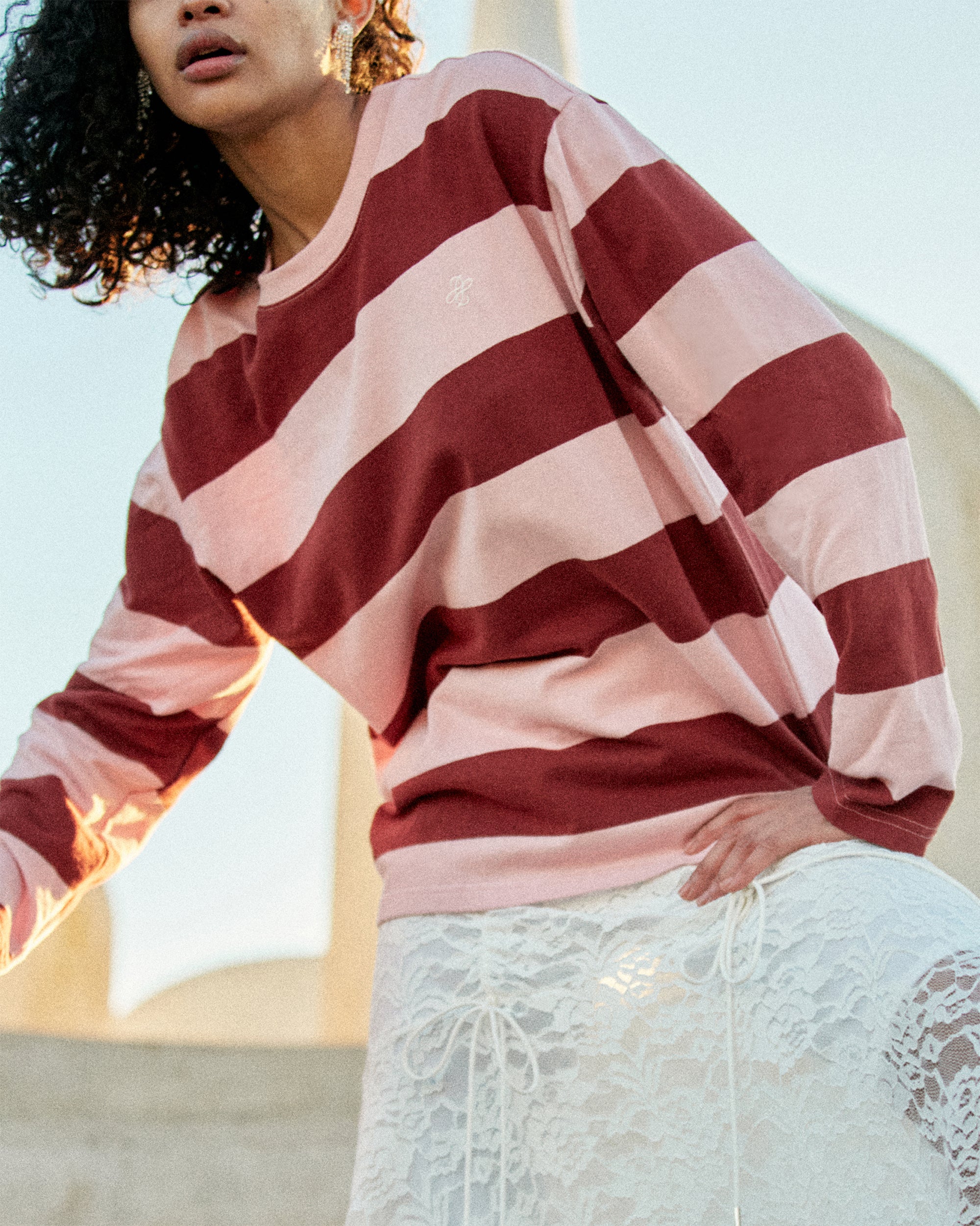 Border long t-shirt (pink/bordeaux)