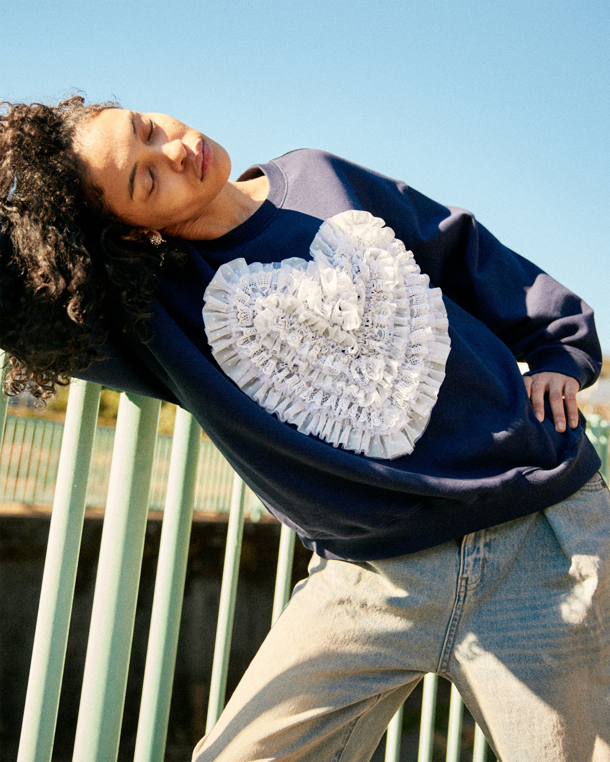Heart dot tulle sweatshirt (navy)