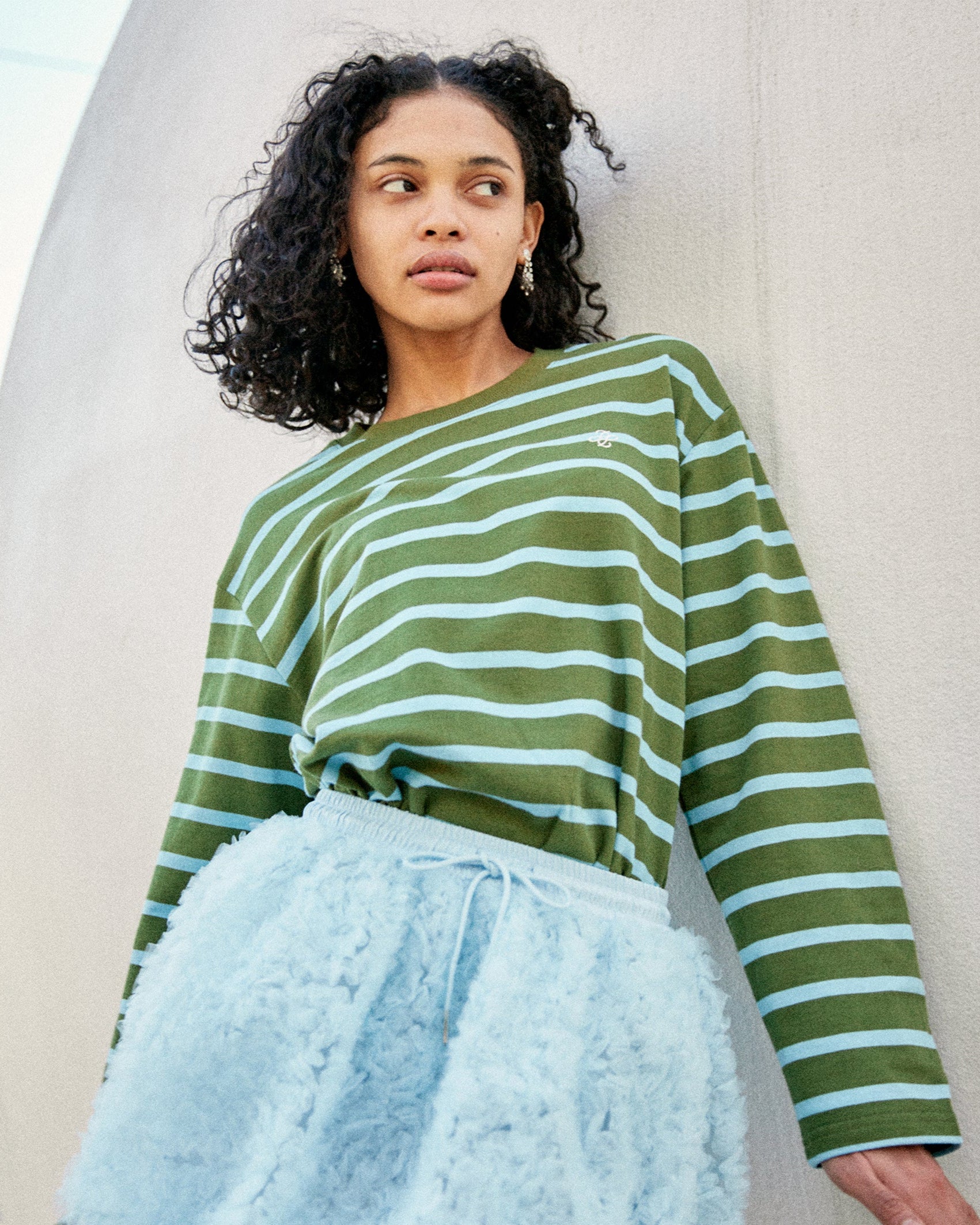 Border long t-shirt (green/sky blue)