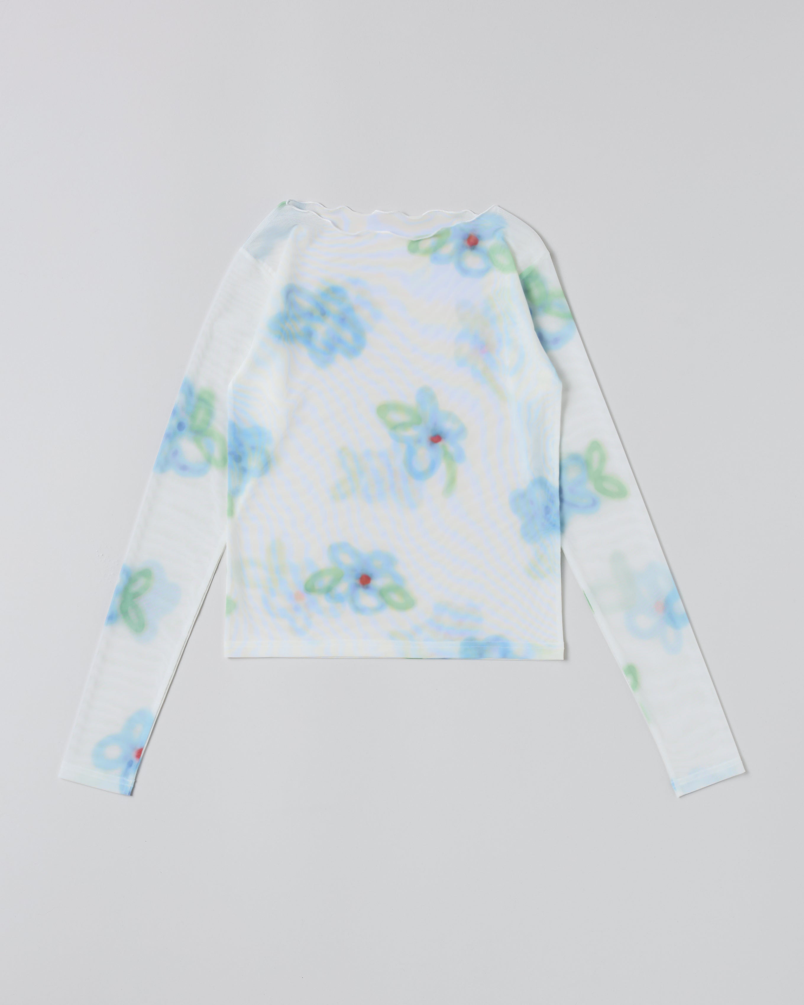 Blue spray flower see-through tops (high neck)