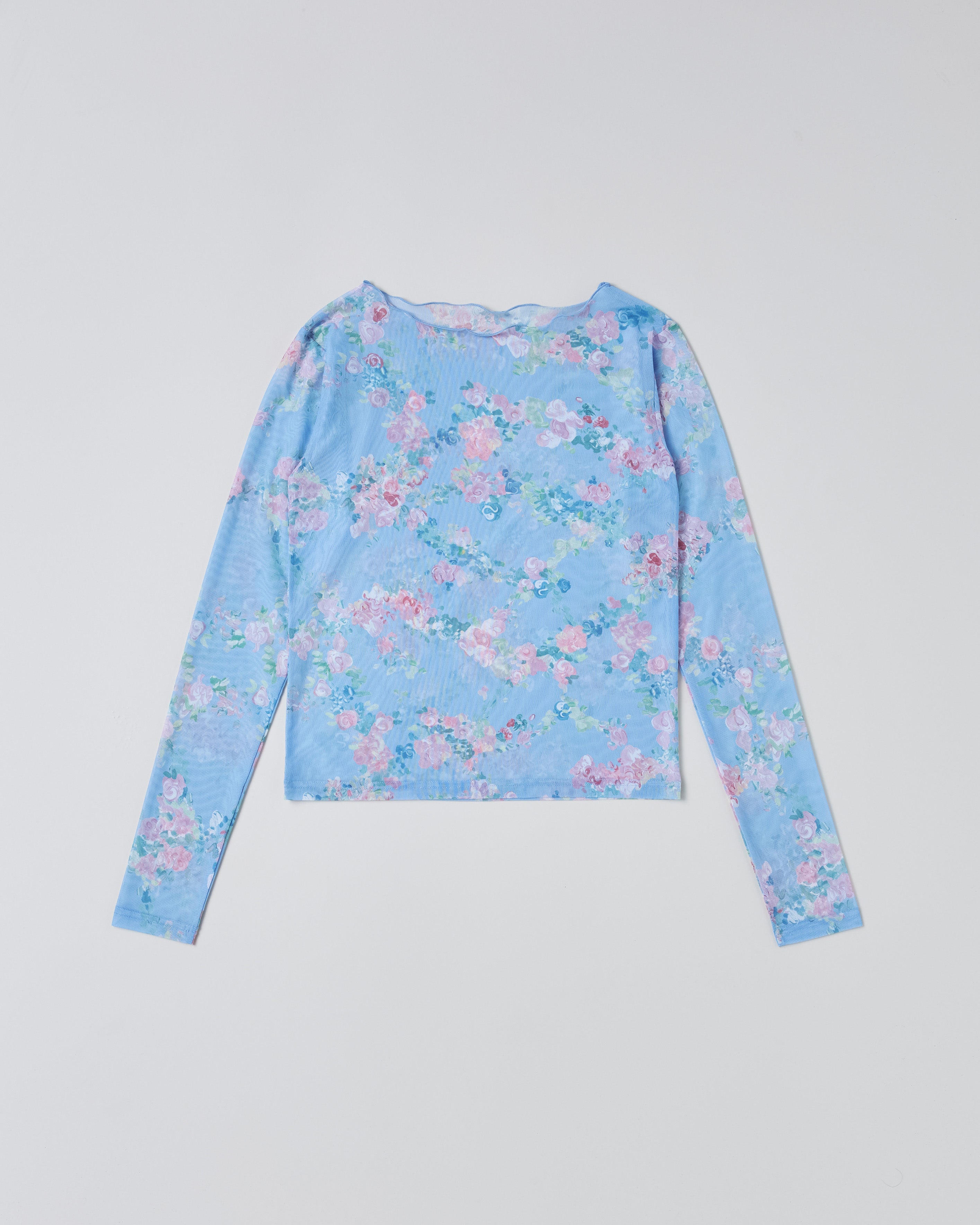 Art blooming flower see-through tops (round neck)