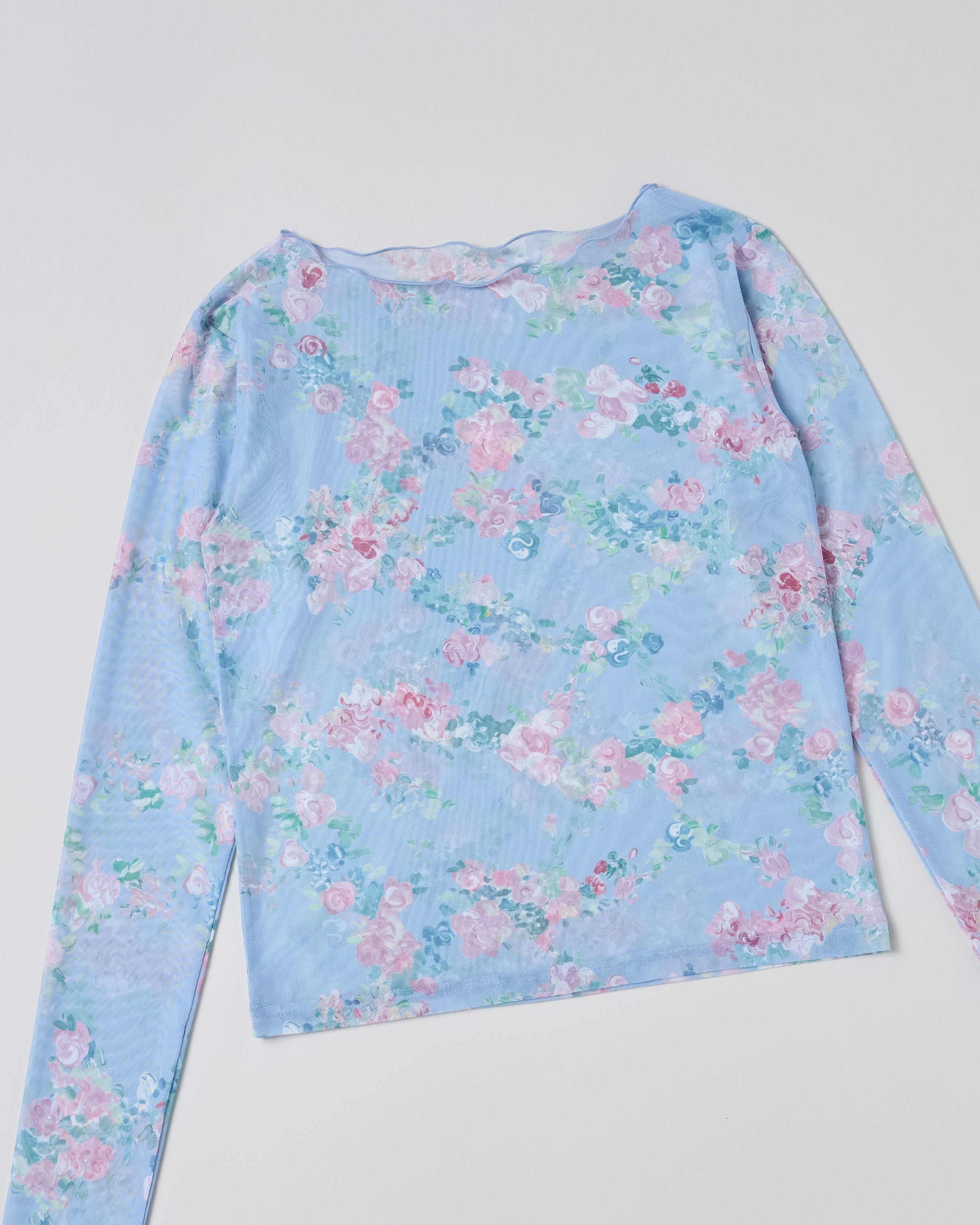 Art blooming flower see-through tops (round neck)