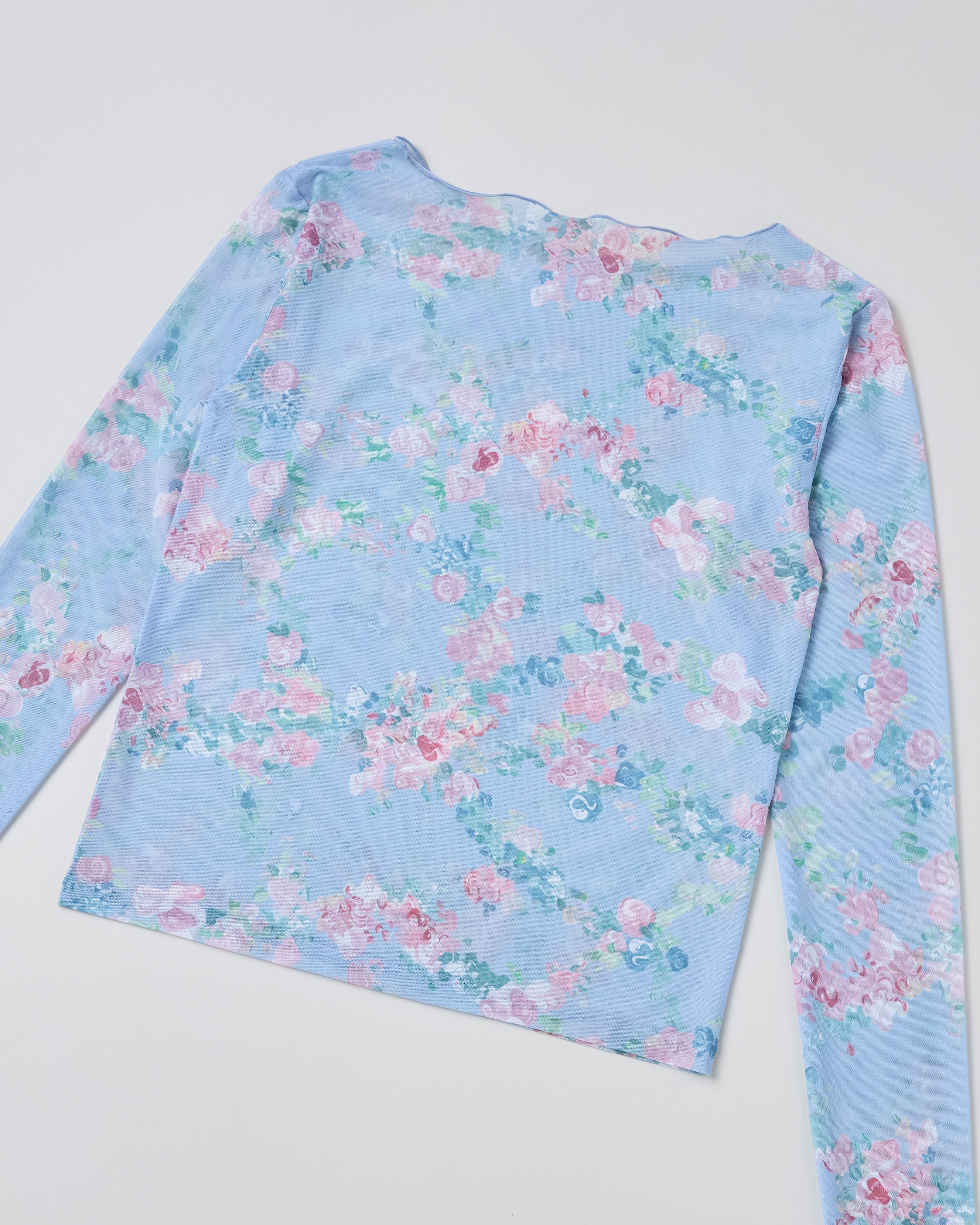 Art blooming flower see-through tops (round neck)