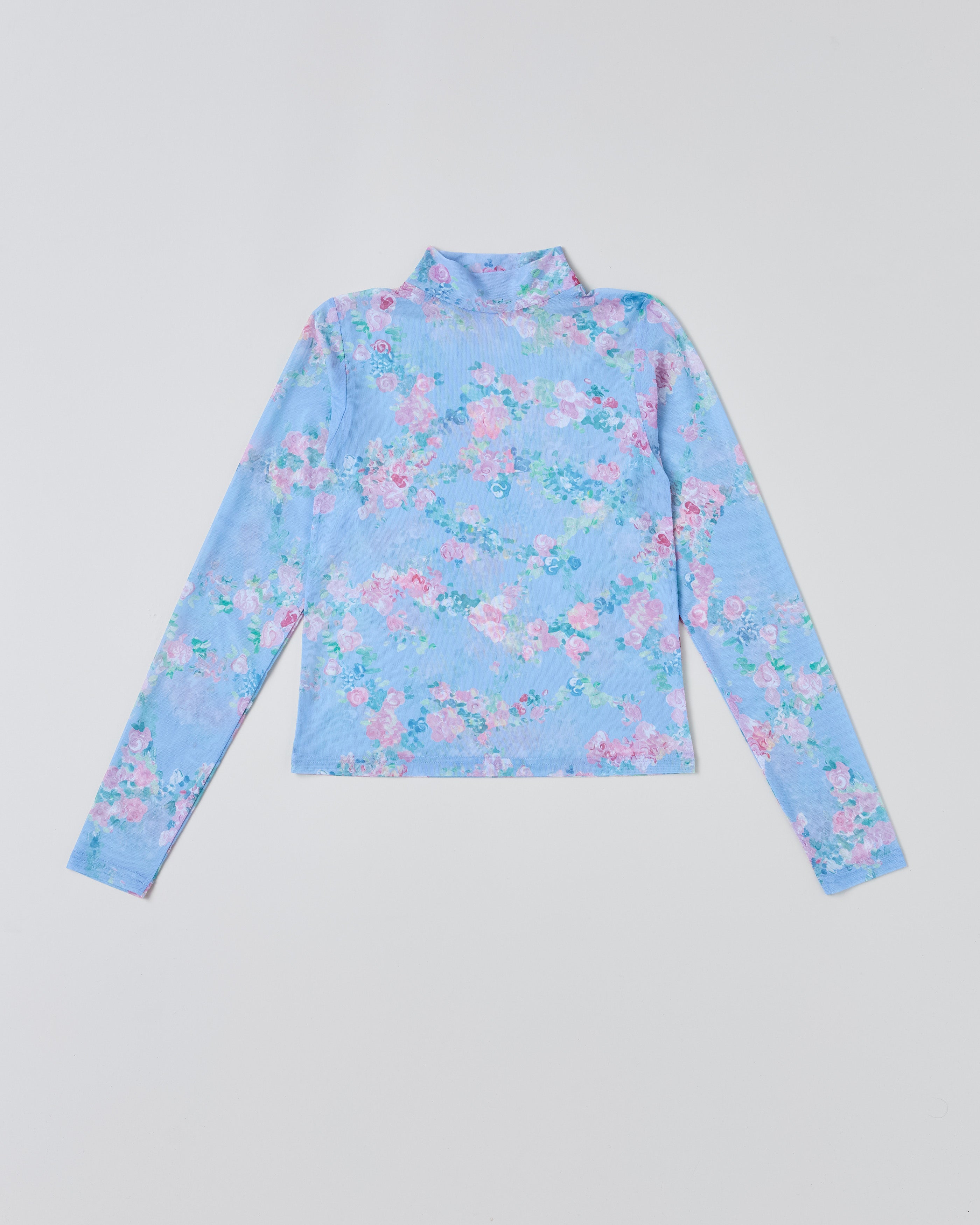 Art blooming flower see-through tops (round neck)