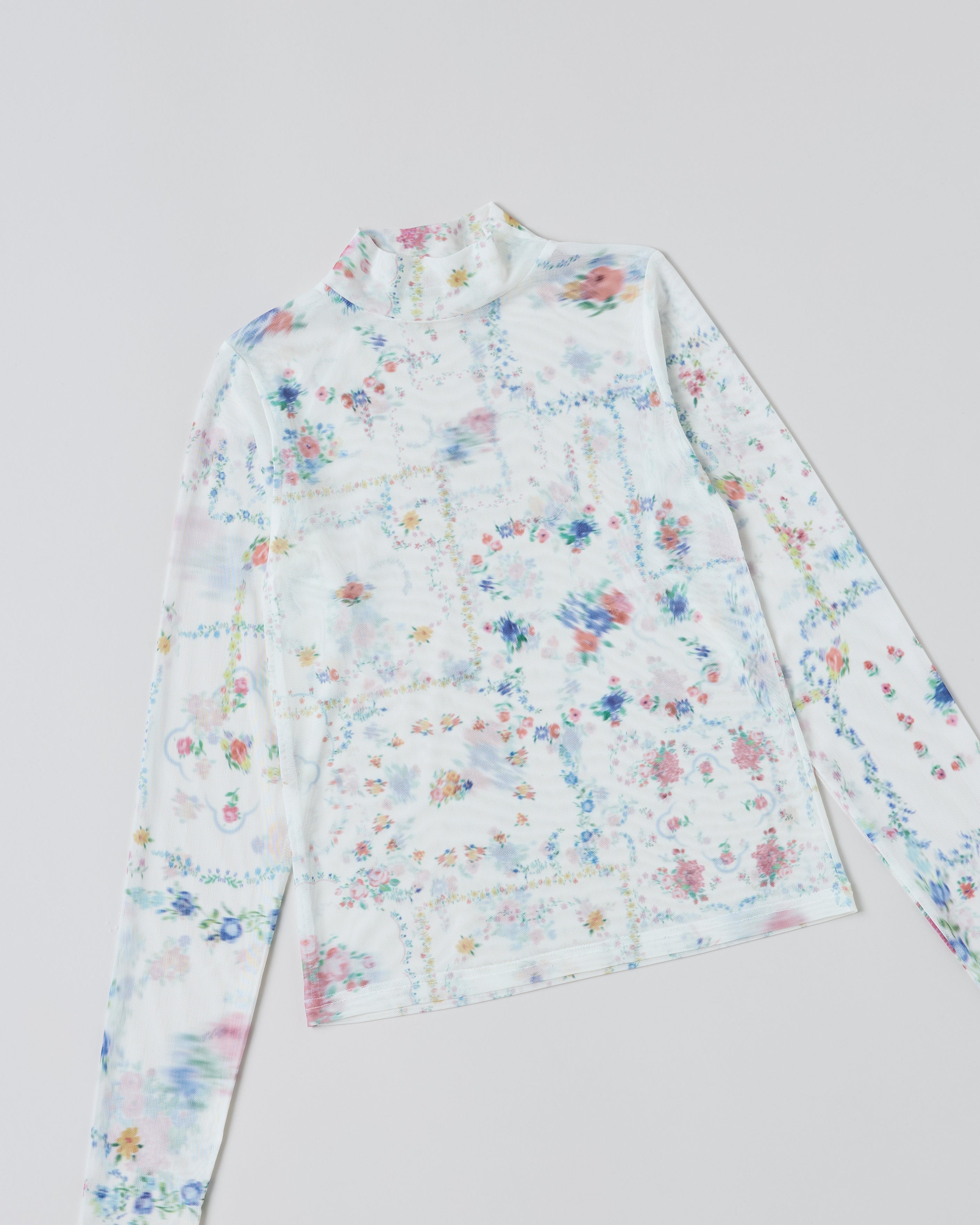 Scarf pattern see-through tops (high neck)