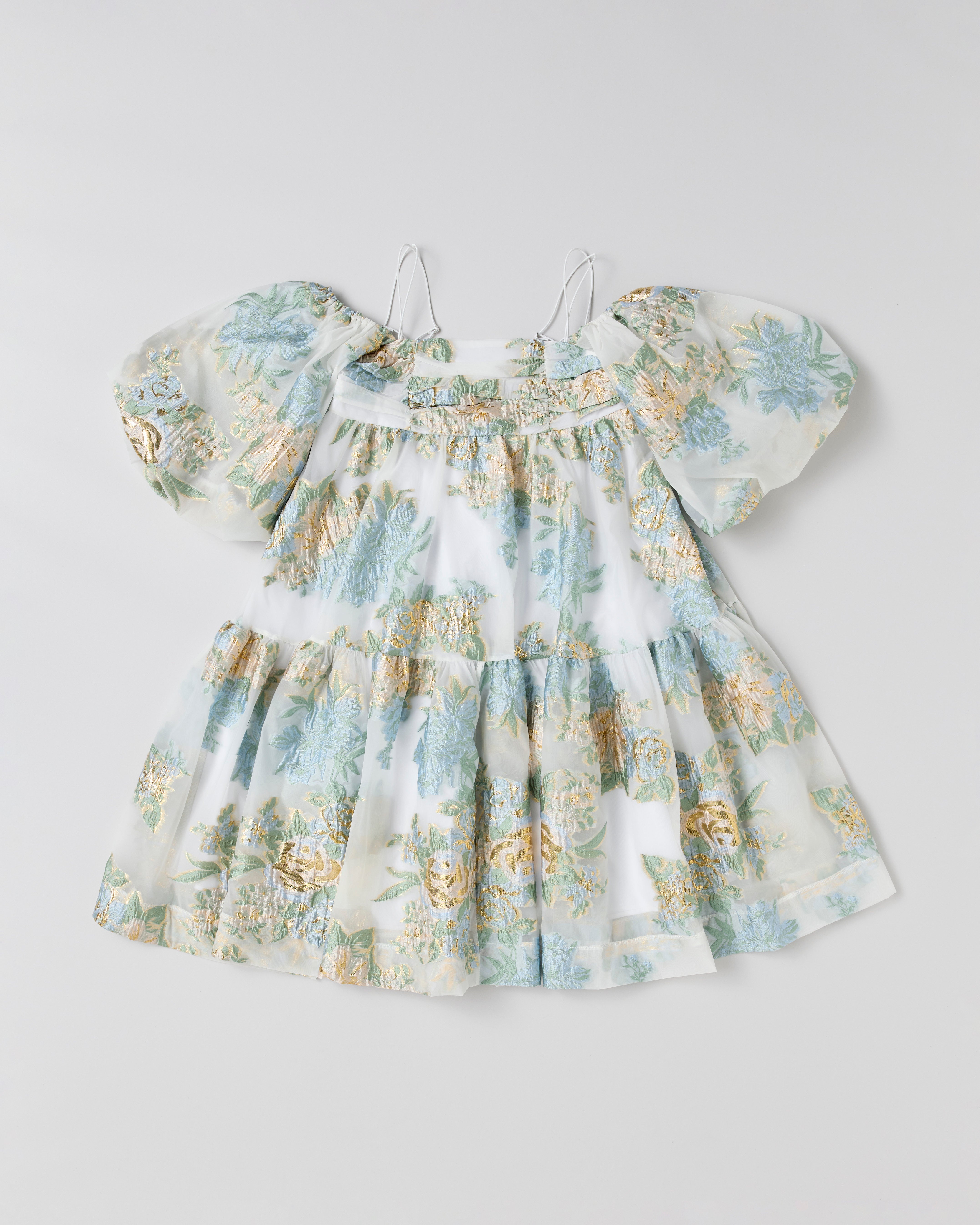 Gold jacquard puff mini dress