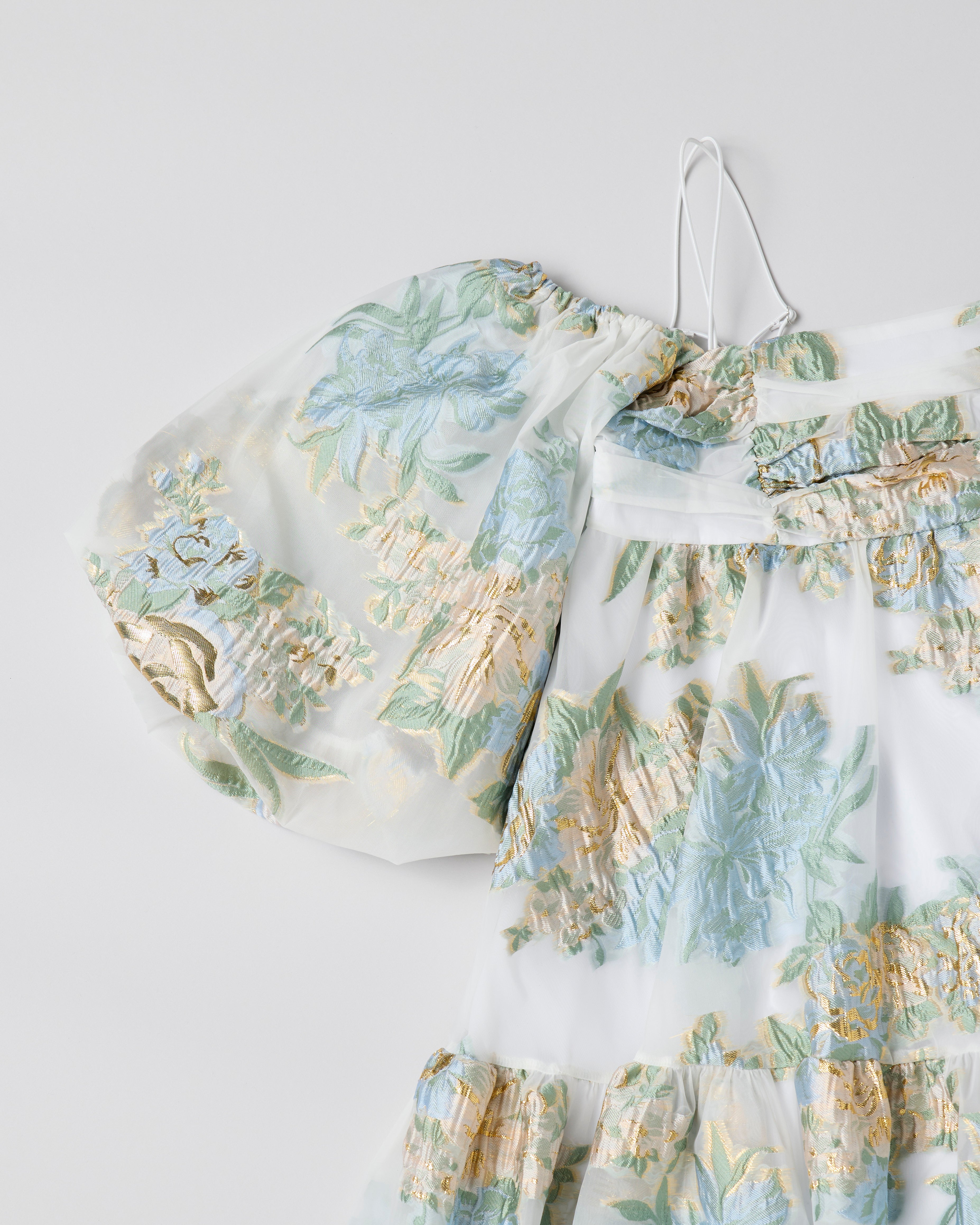 Gold jacquard puff mini dress