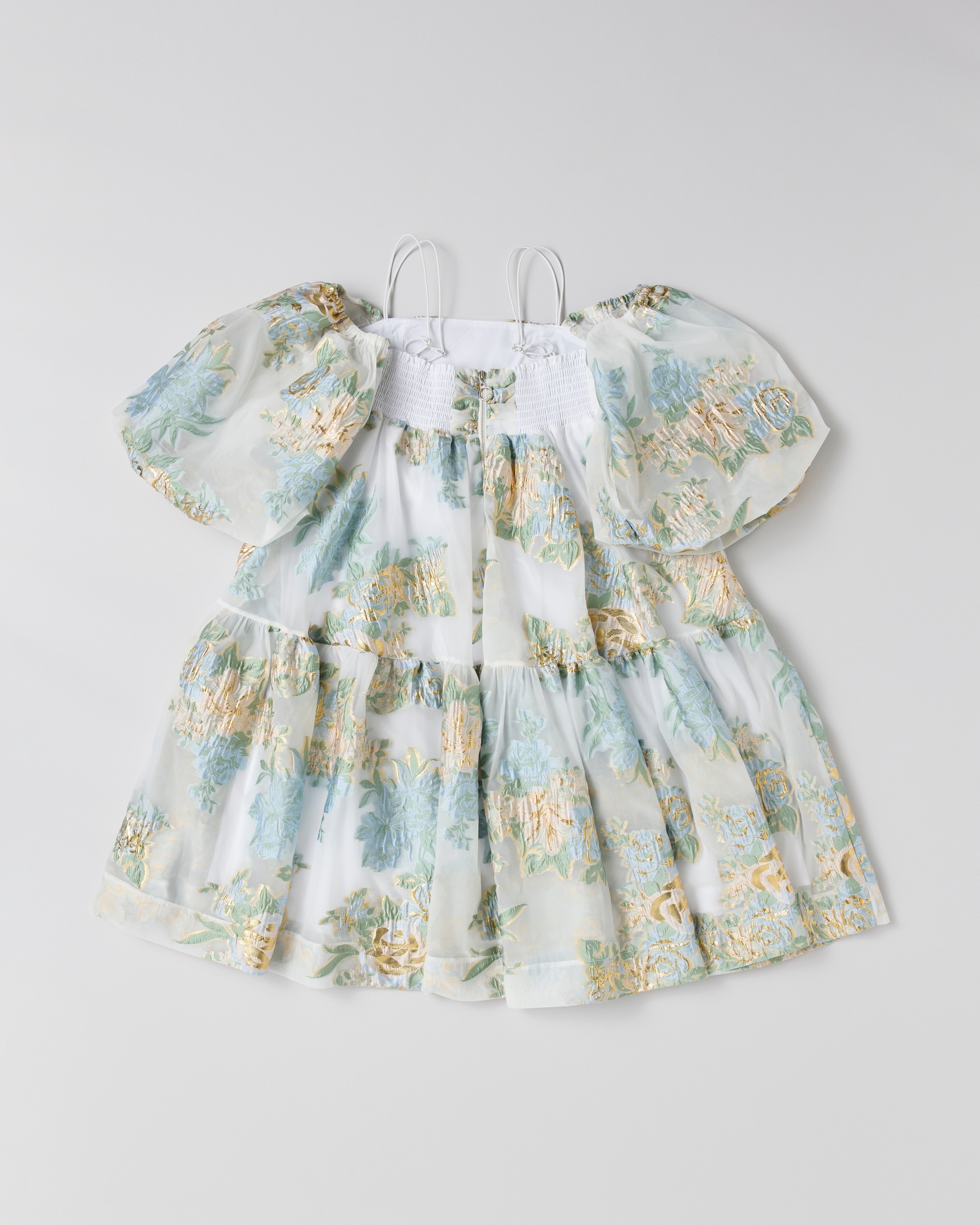 Gold jacquard puff mini dress