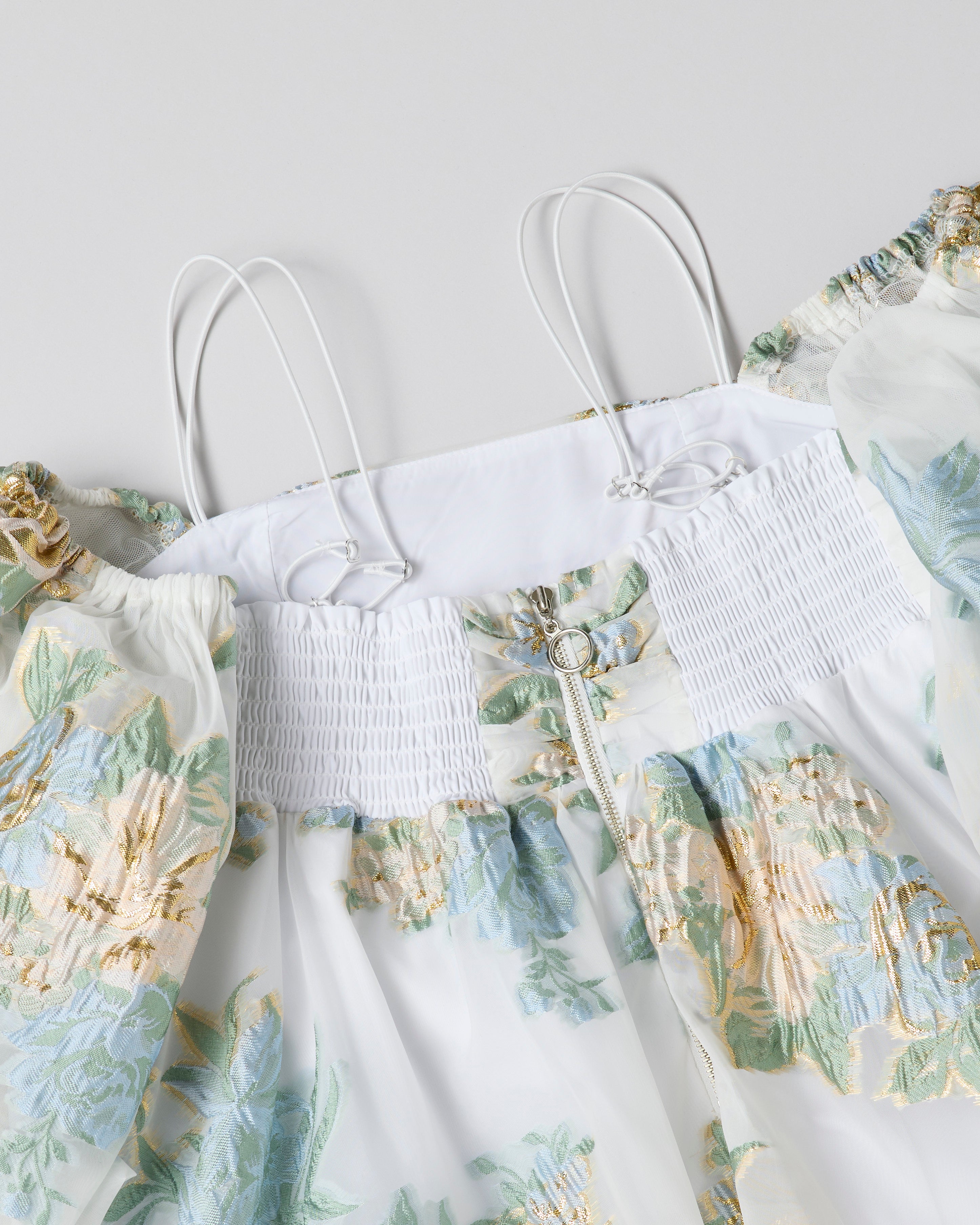 Gold jacquard puff mini dress