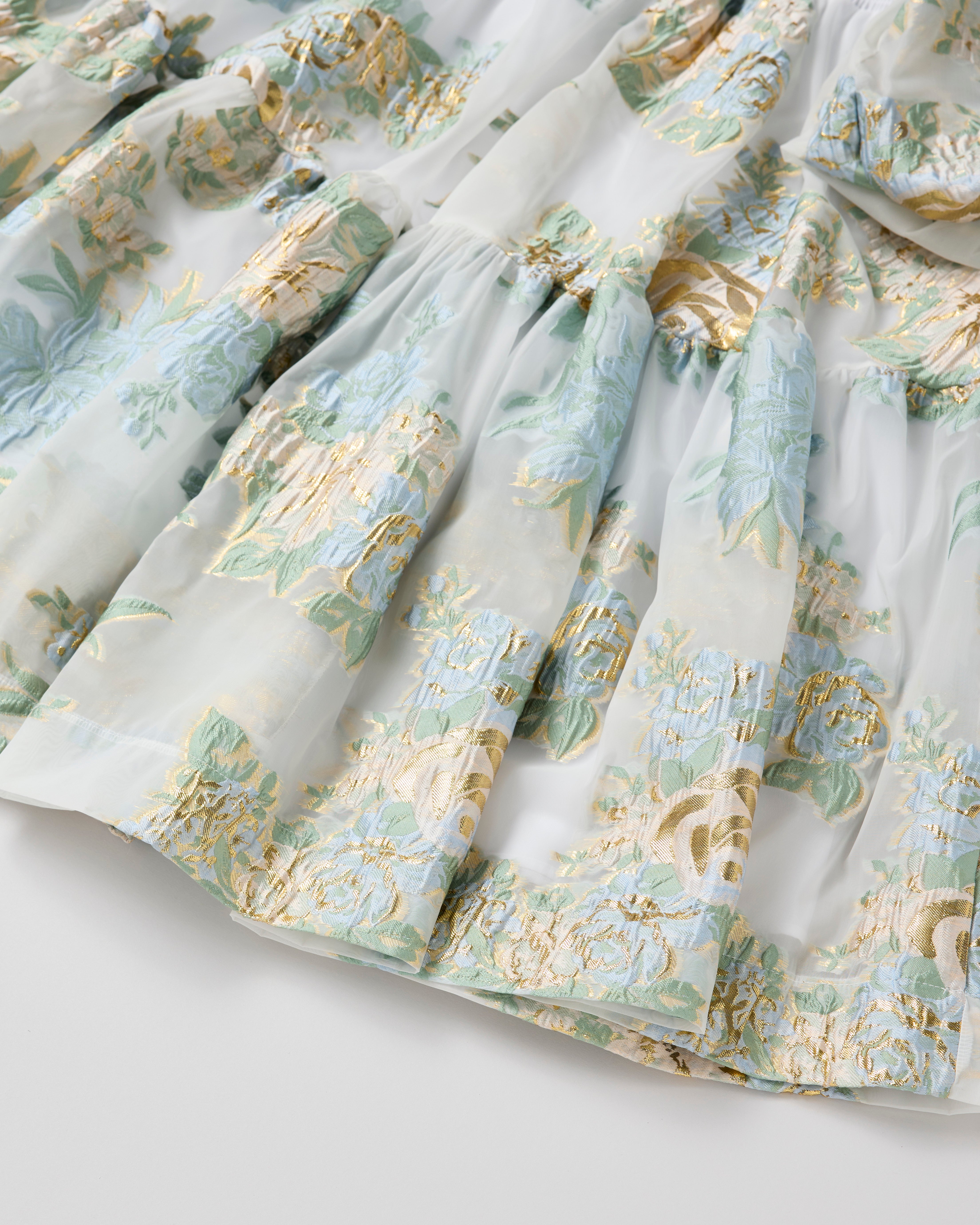 Gold jacquard puff mini dress