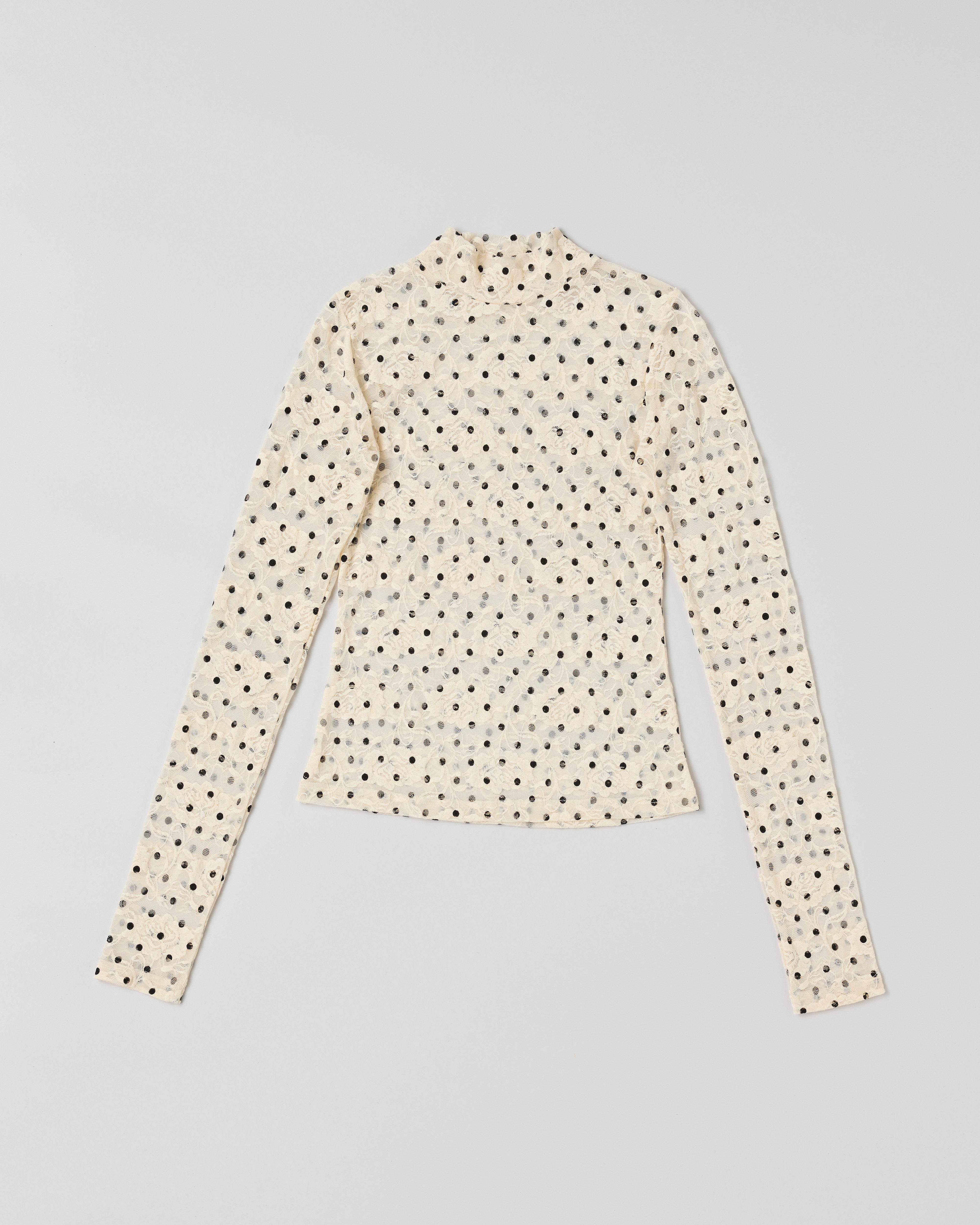 Dot lace see-through top (round neck)