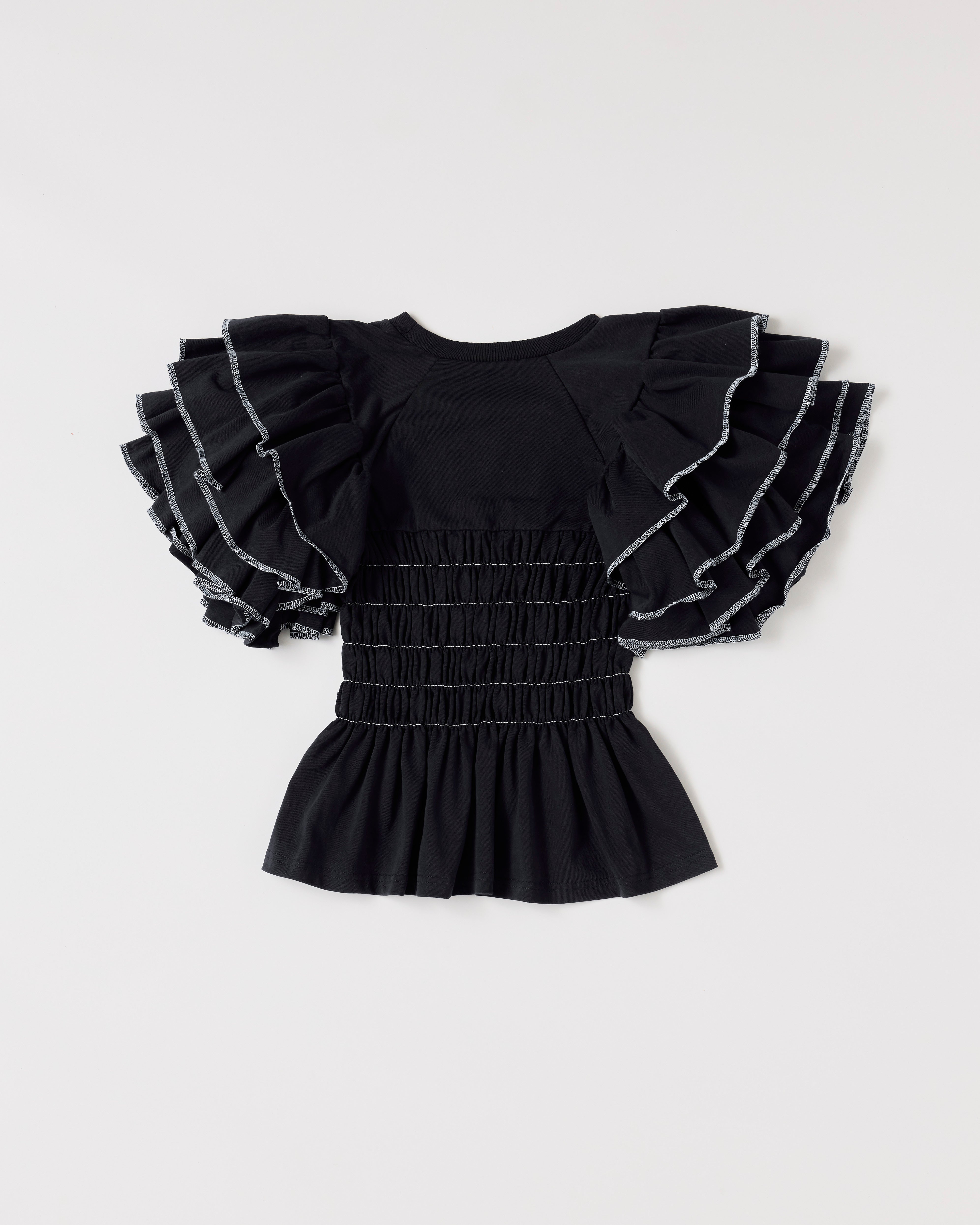 Tiered frill sleeve shirring t-shirt