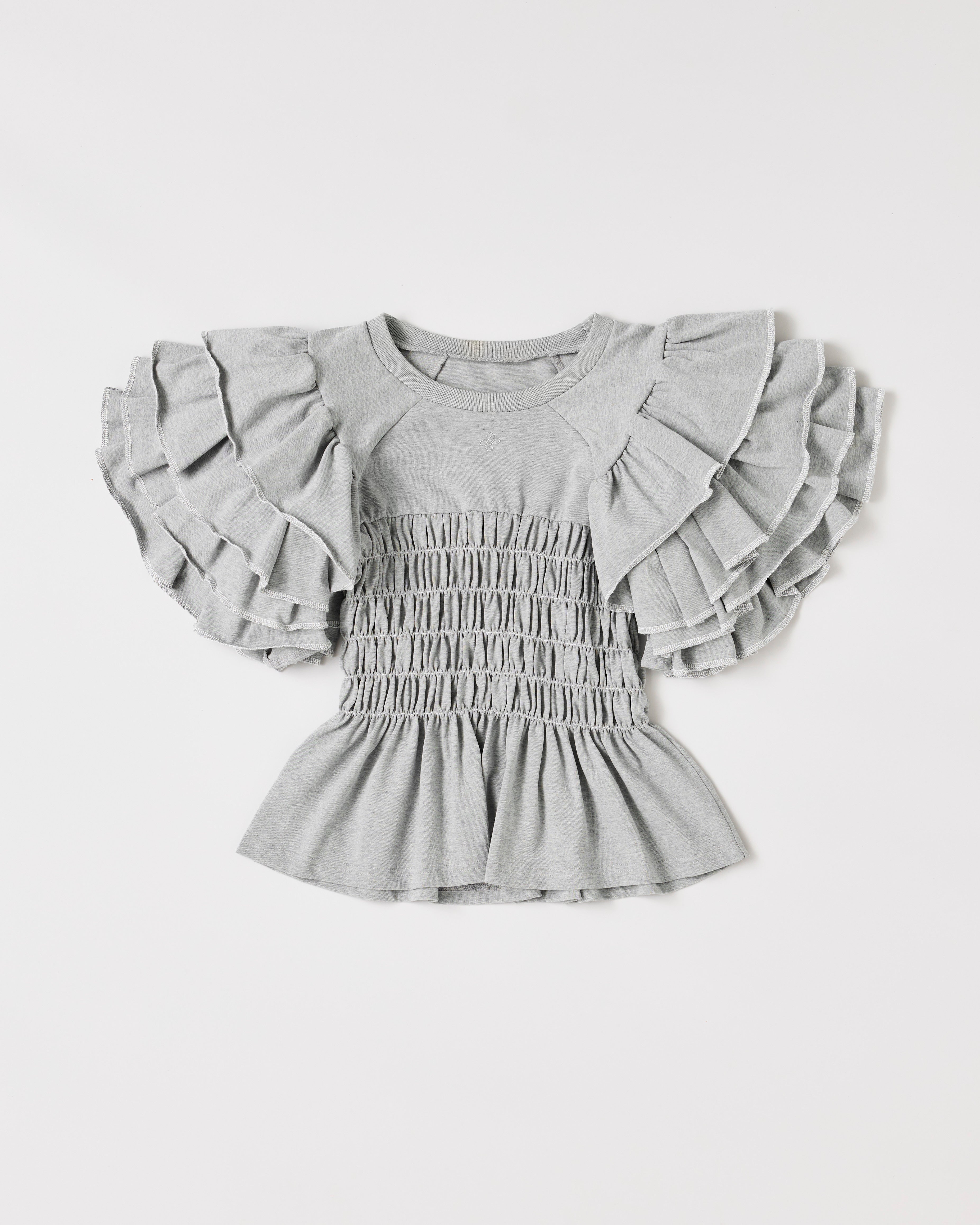 Tiered frill sleeve shirring t-shirt