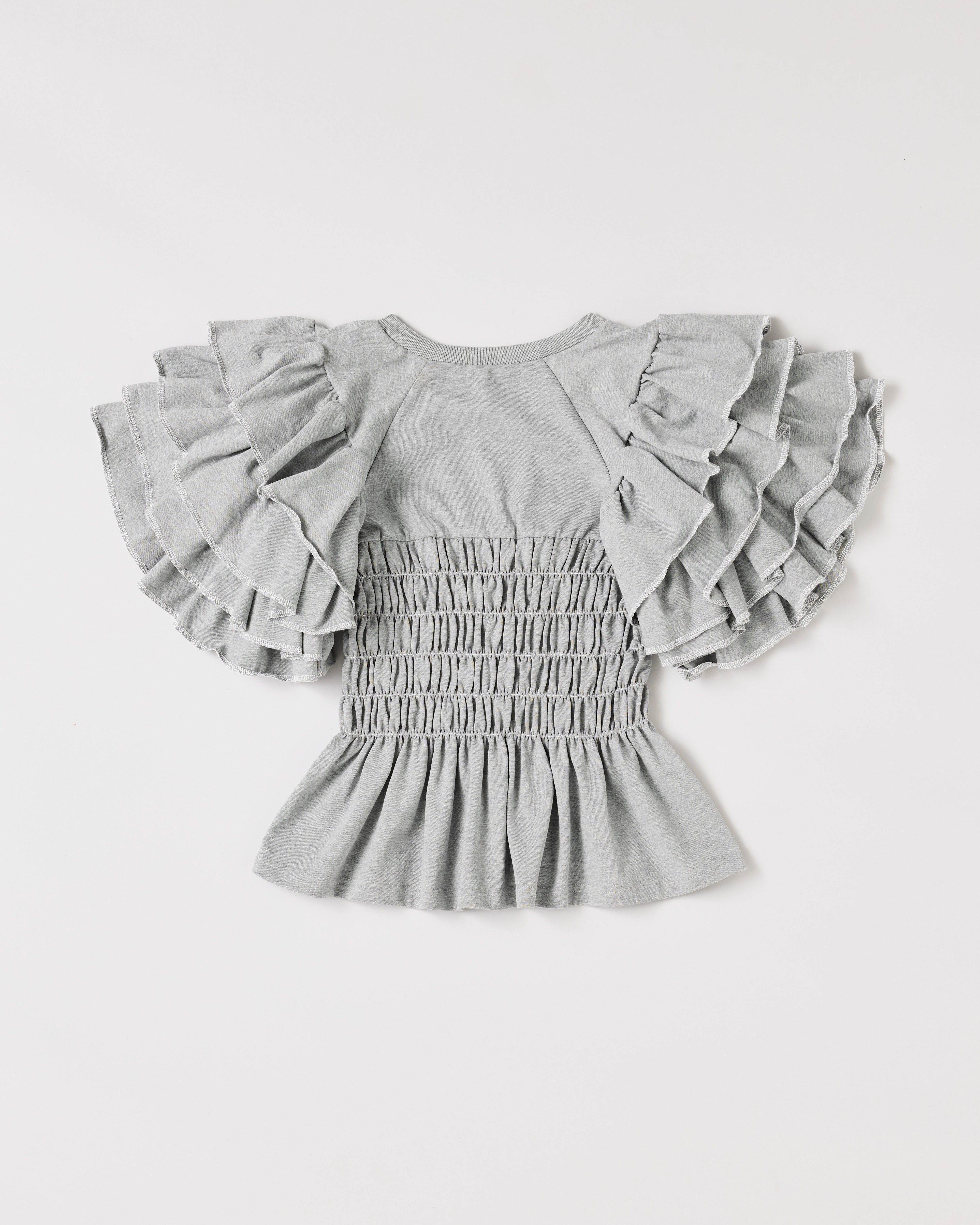 Tiered frill sleeve shirring t-shirt