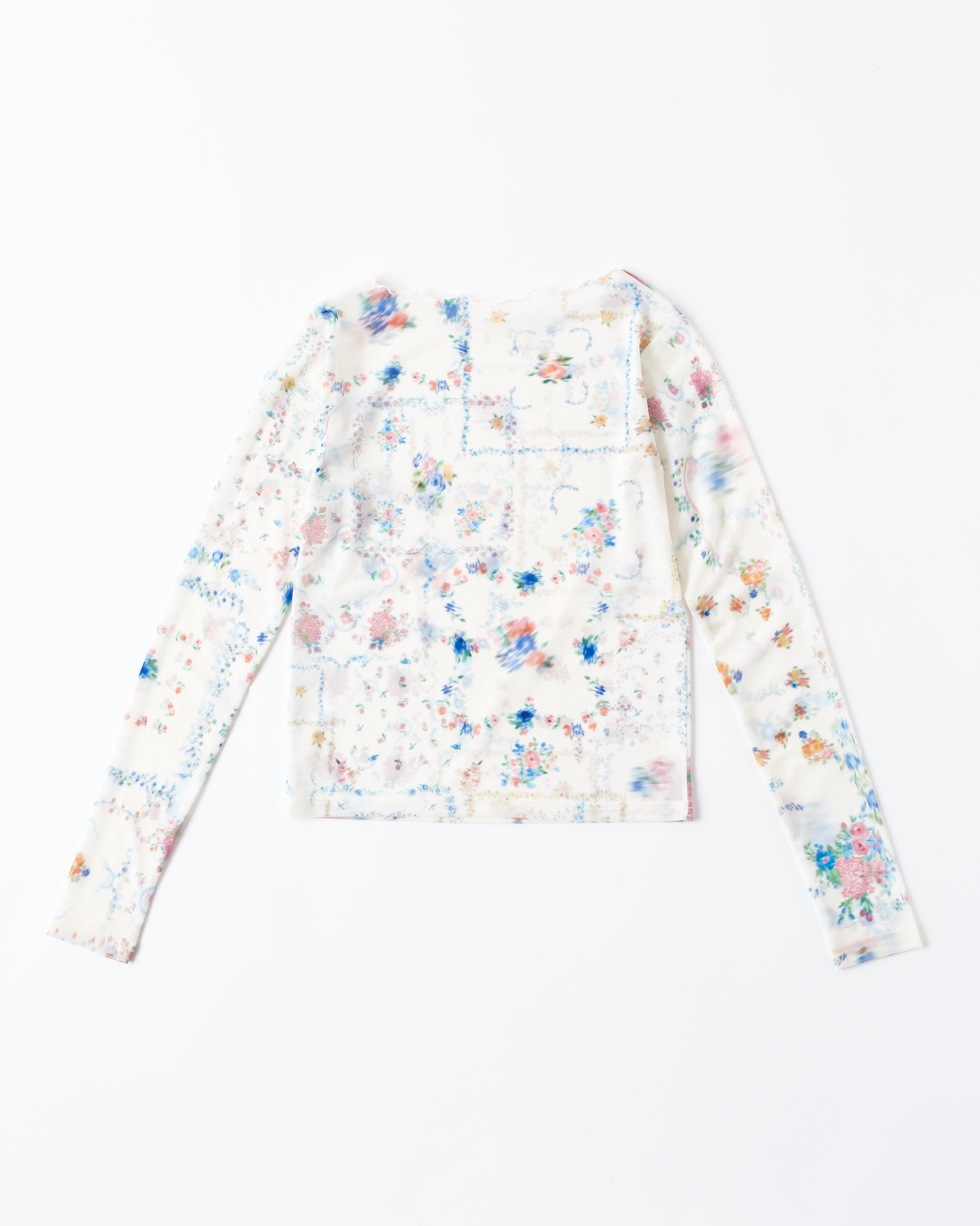 Scarf pattern see-through tops (round neck)