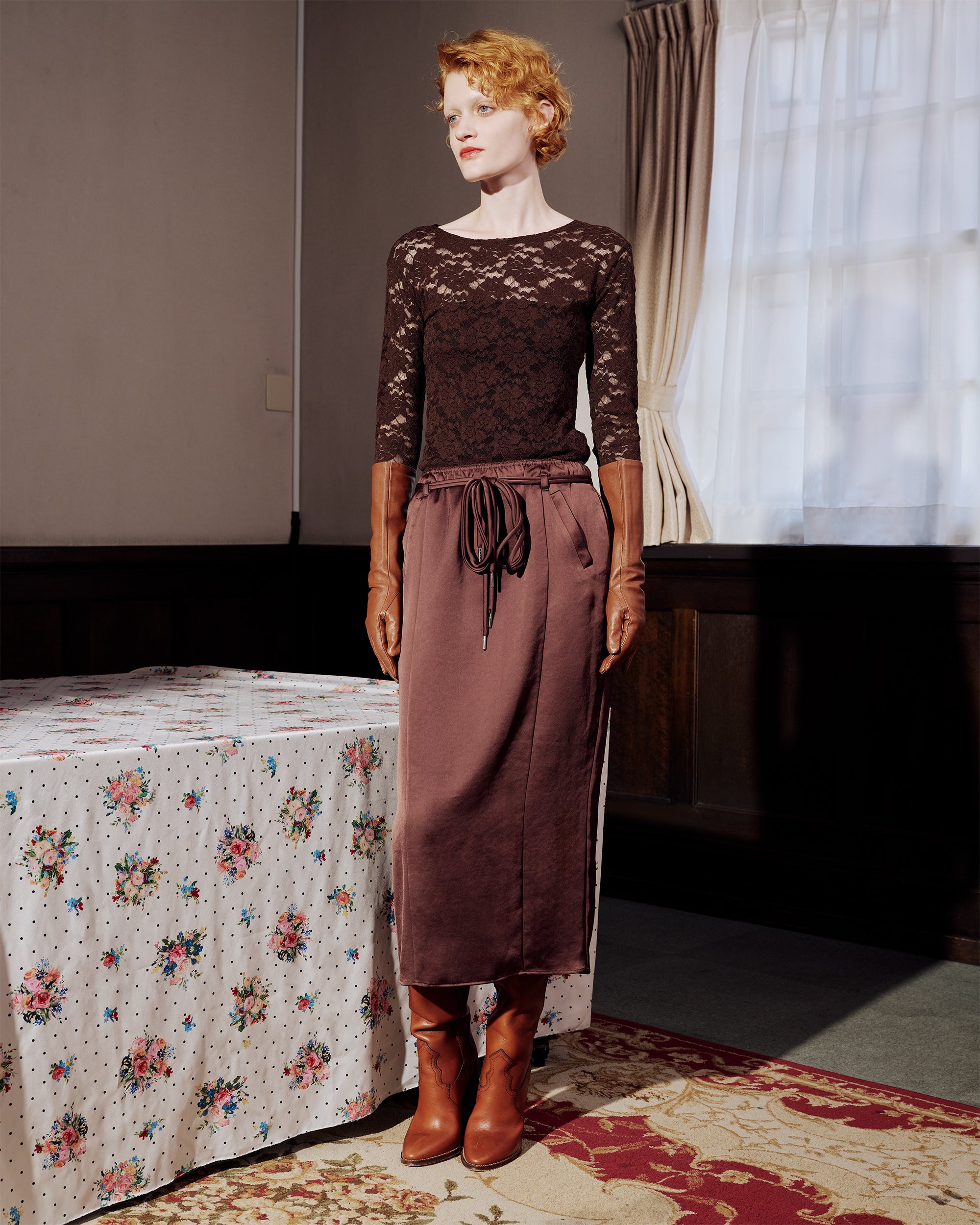 Brown lace tops (round neck)