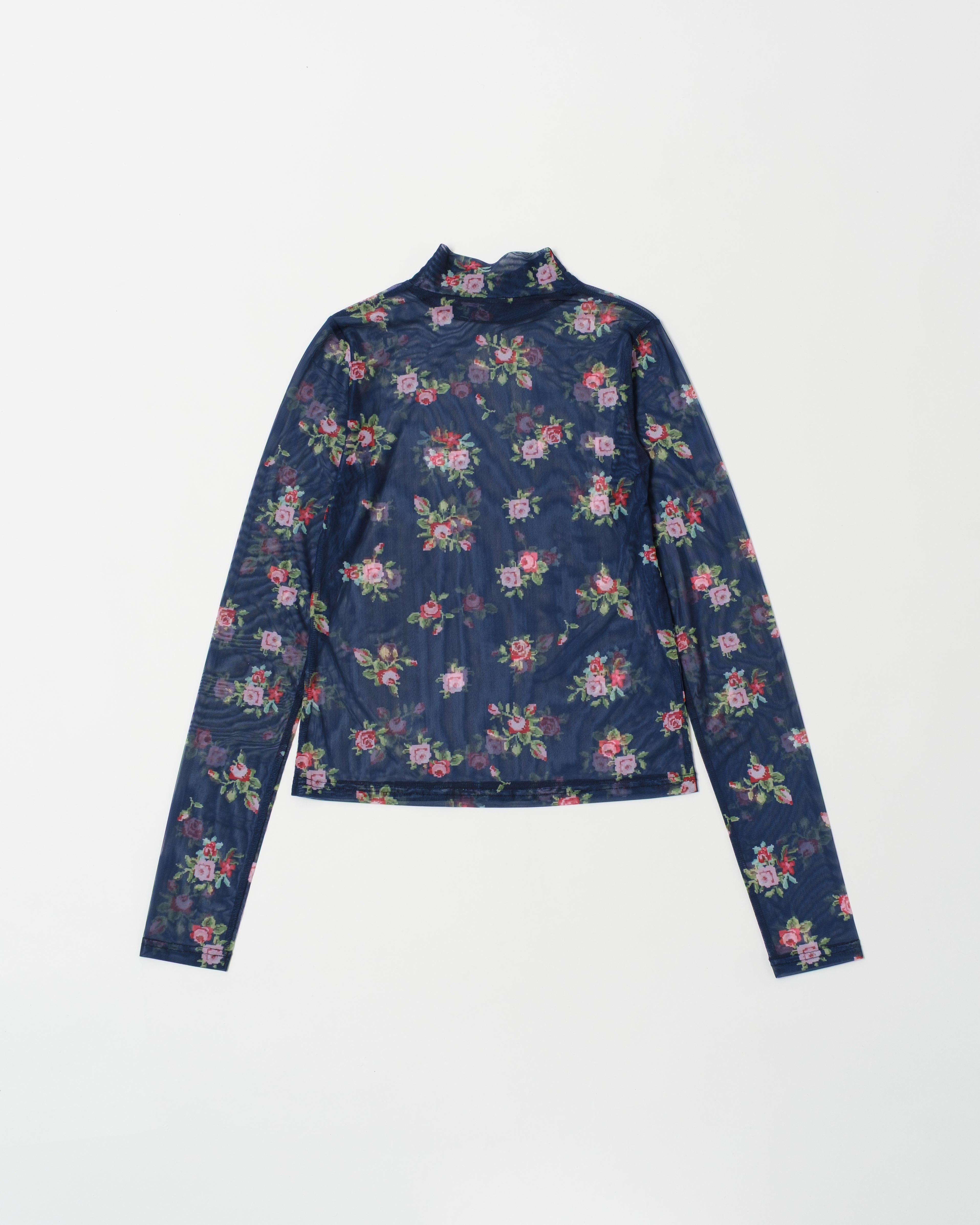 Jacquard grid flower see-through tops (high neck)