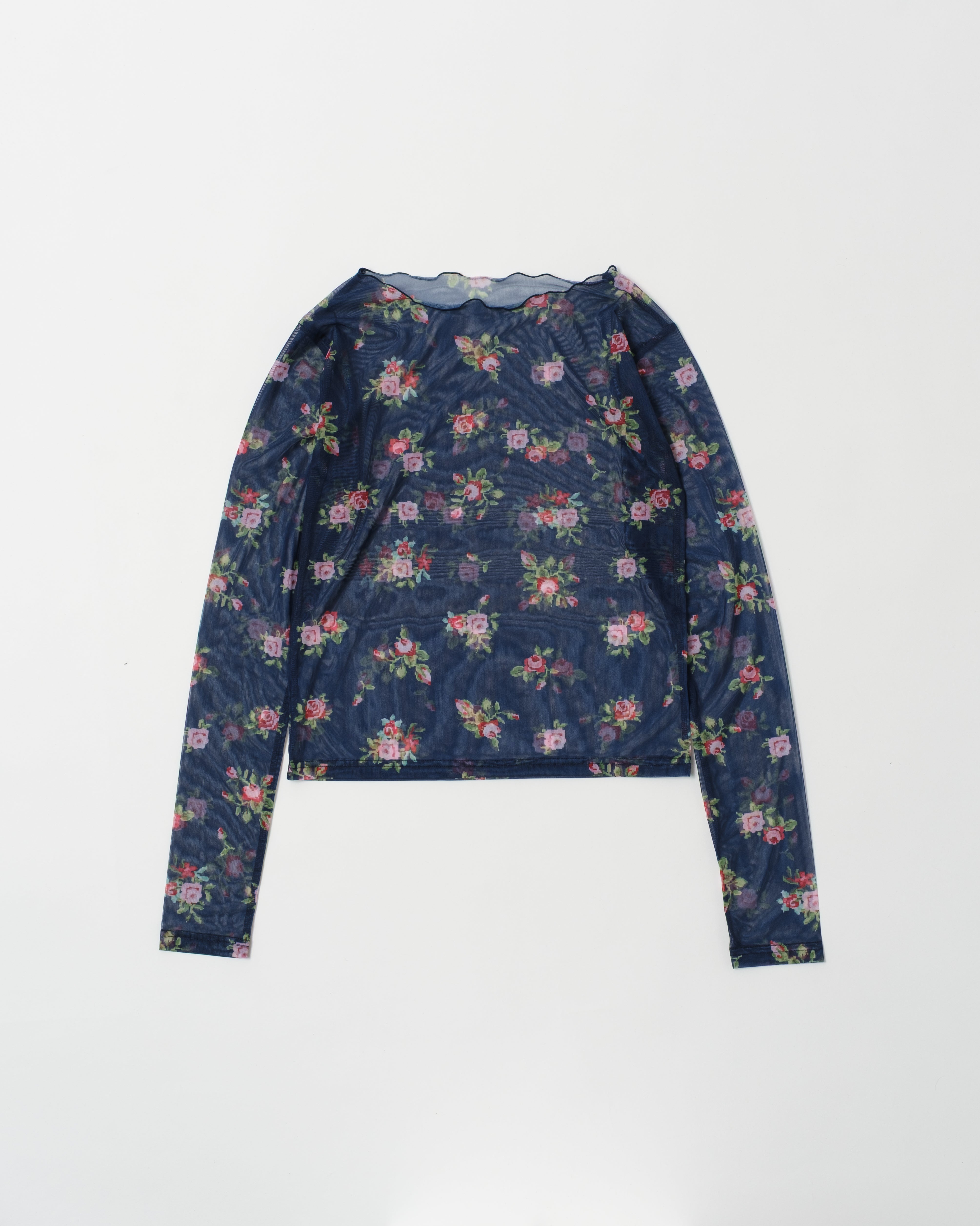 Jacquard grid flower see-through tops (high neck)