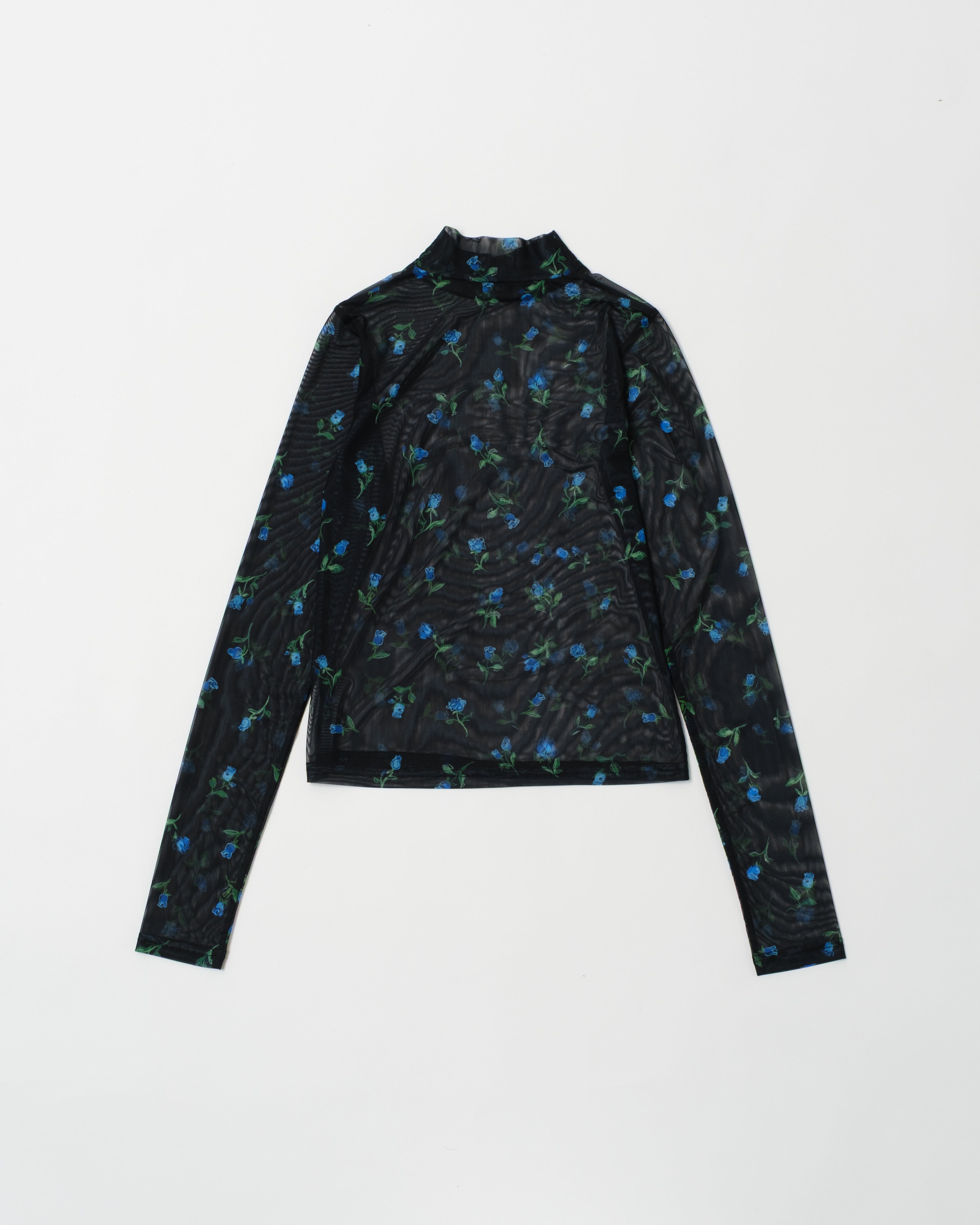 Crayon blue rose see-through tops (high neck)