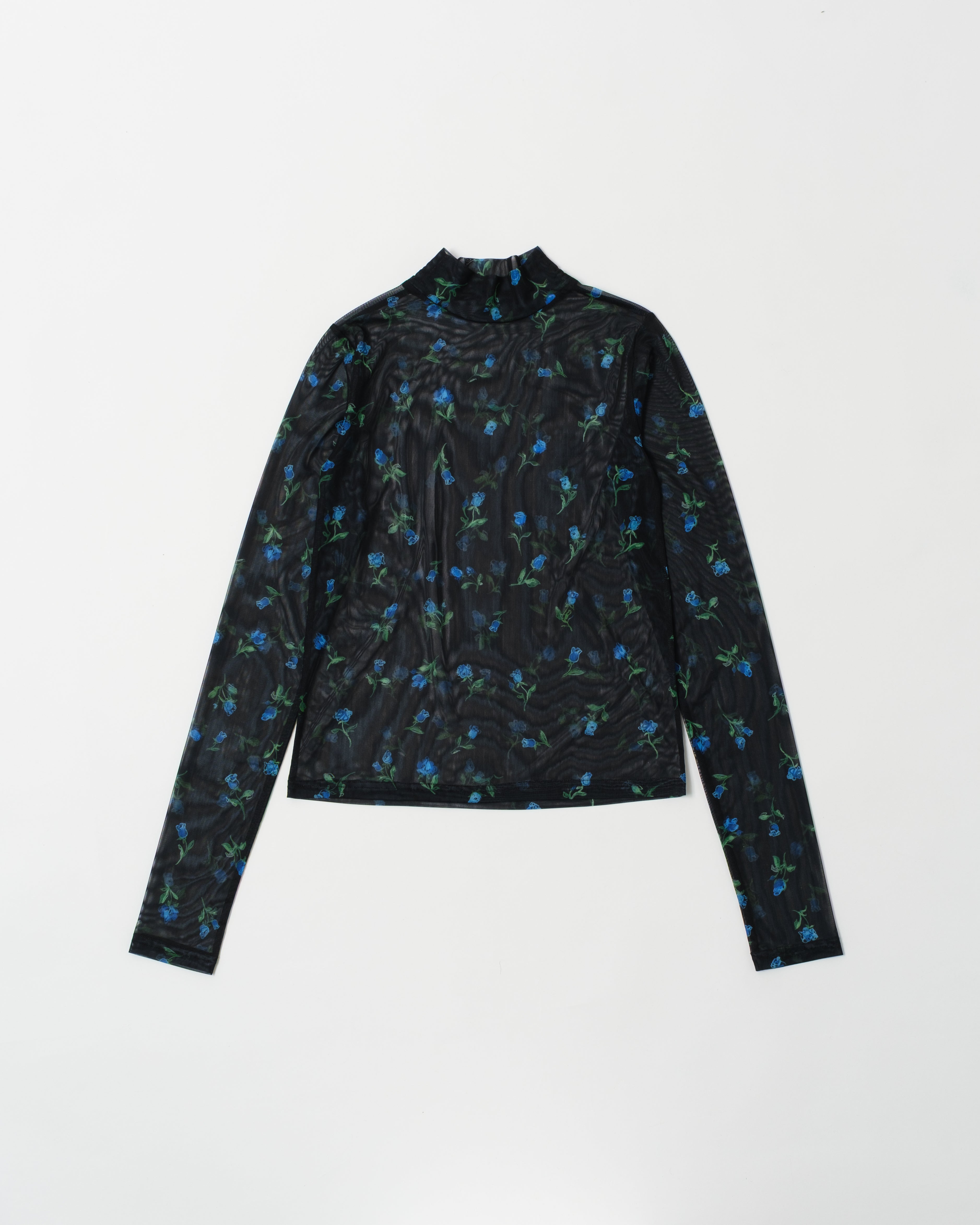 Crayon blue rose see-through tops (high neck)