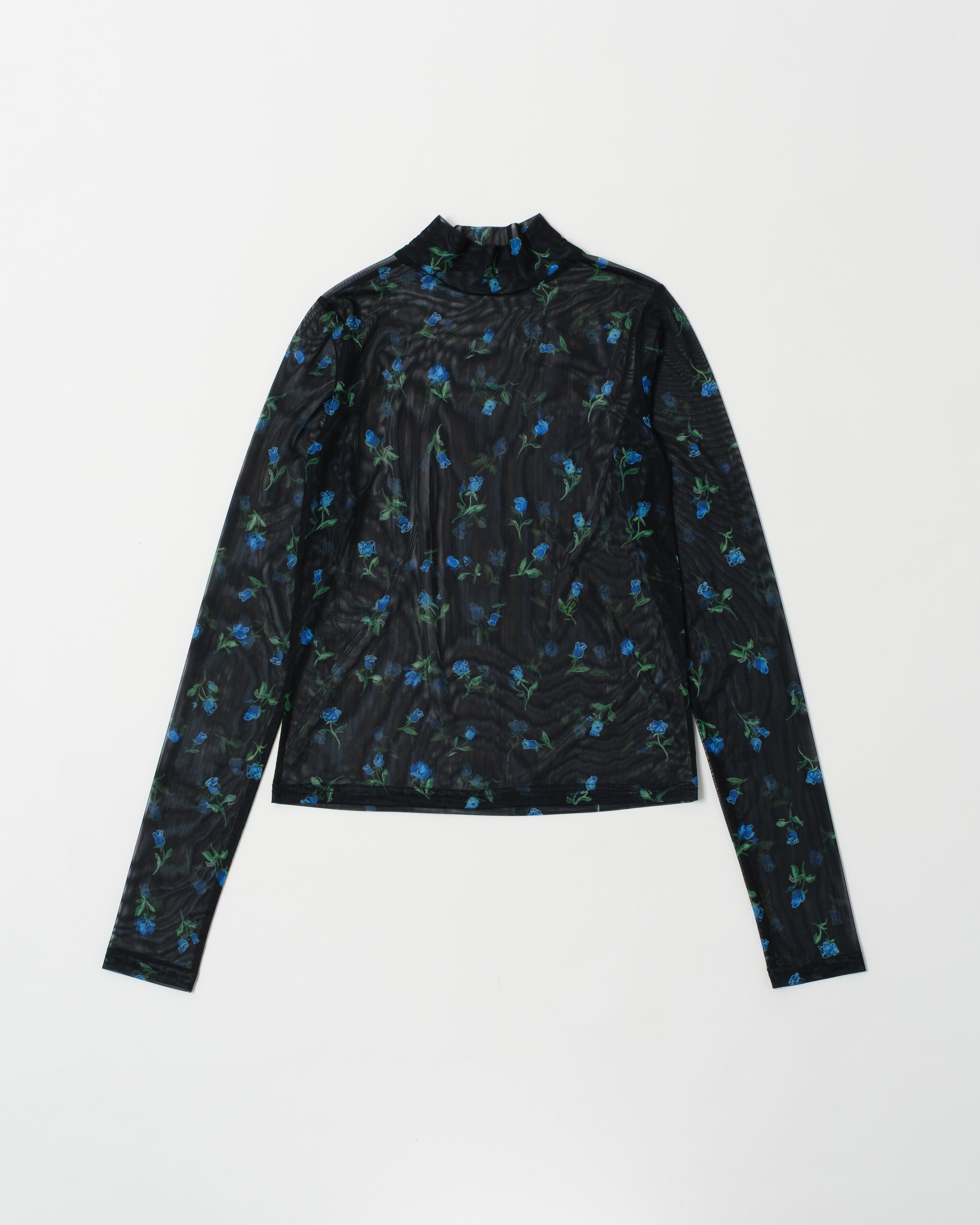 Crayon blue rose see-through tops (high neck)