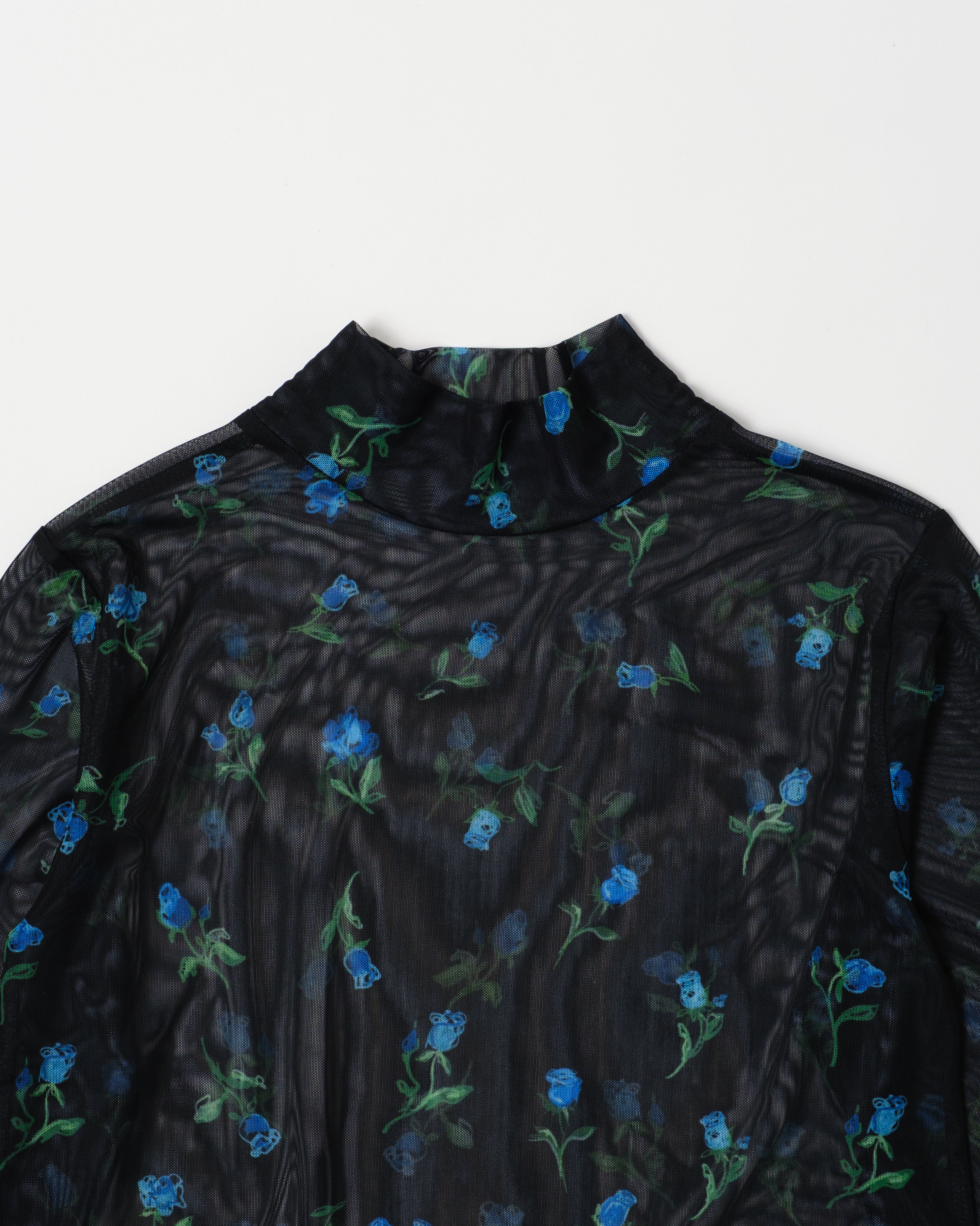 Crayon blue rose see-through tops (high neck)