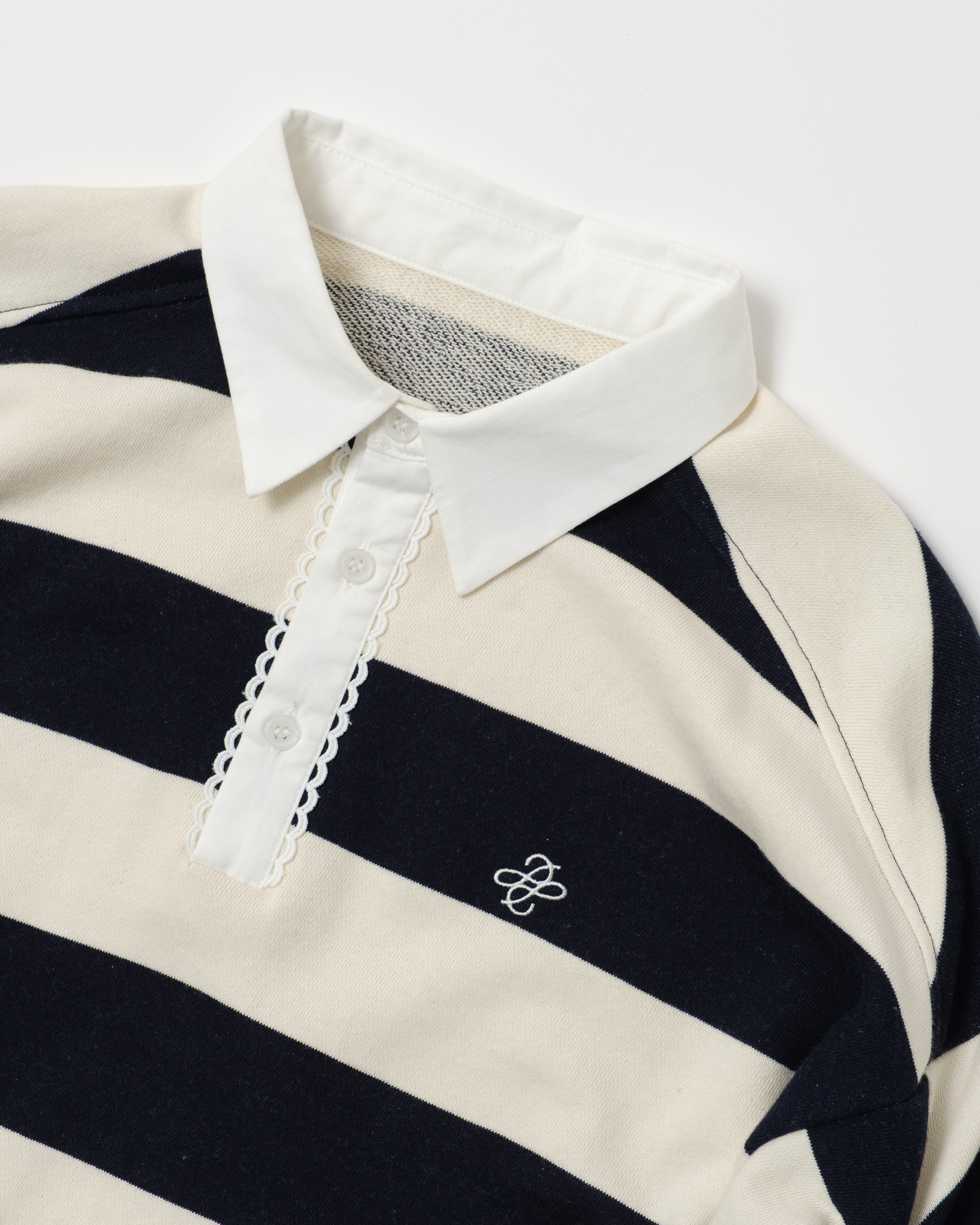 Gathered sleeve rugby shirt (ivory/navy)