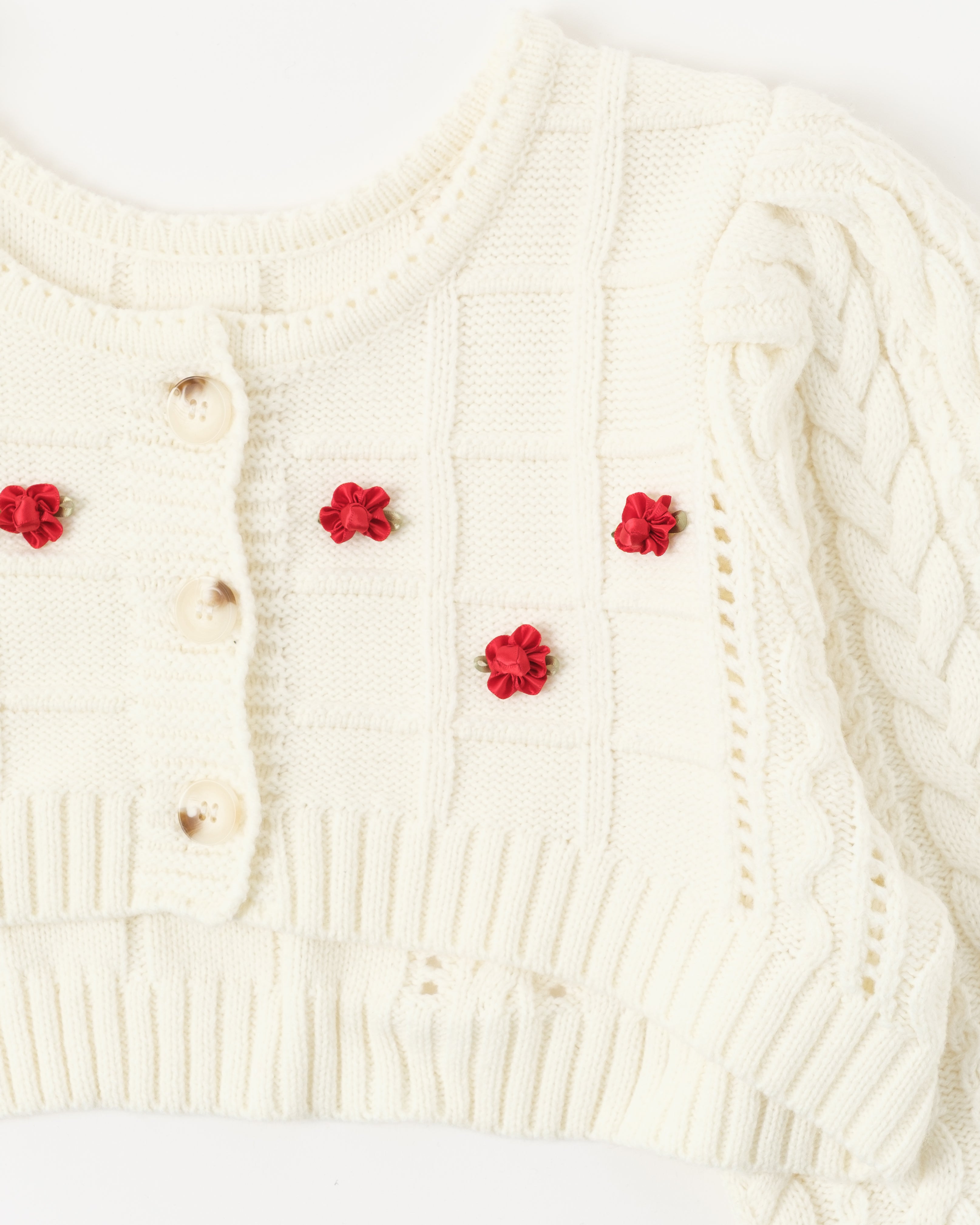 Ribbon flower cropped cardigan