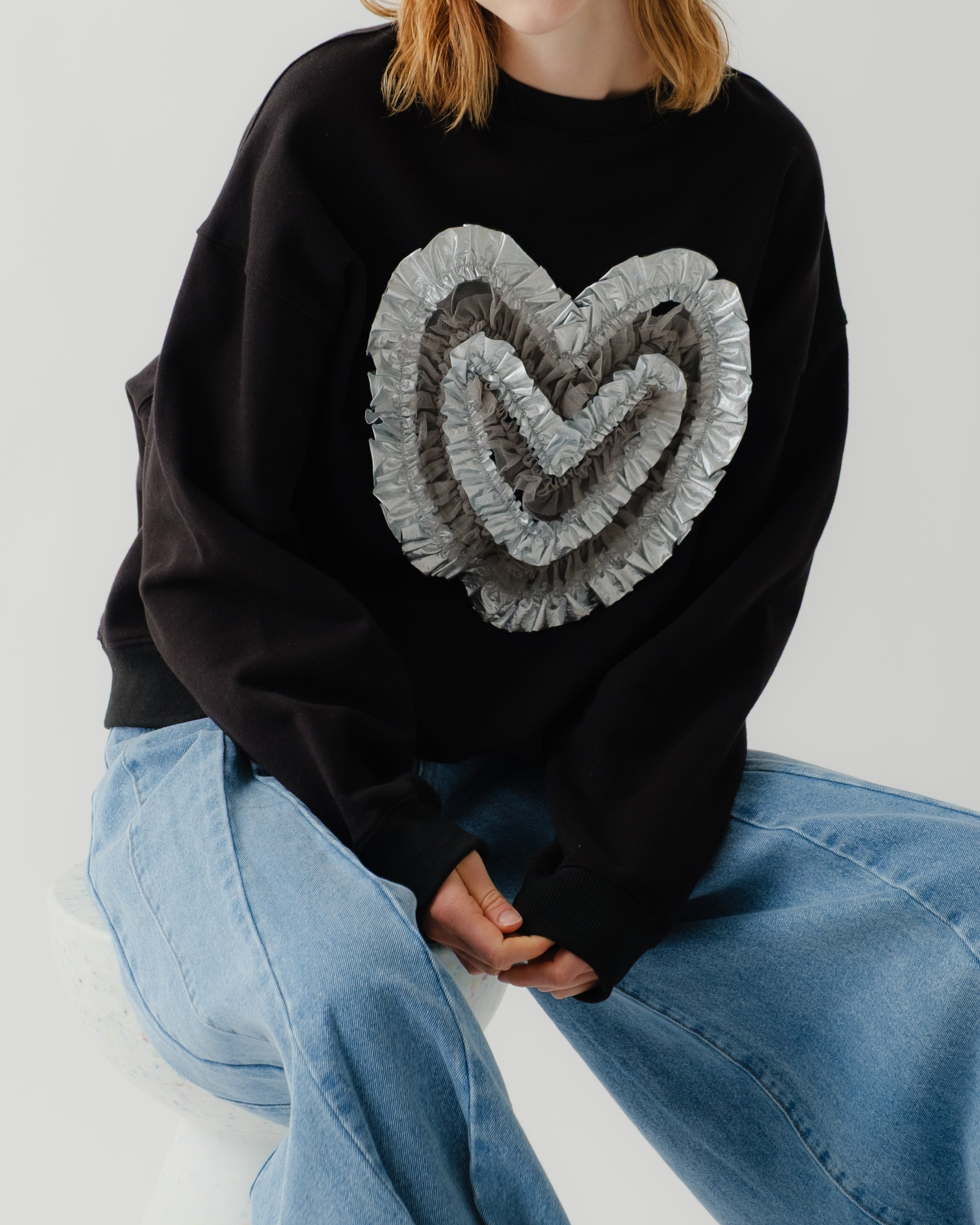 Heart tulle sweatshirt (black)