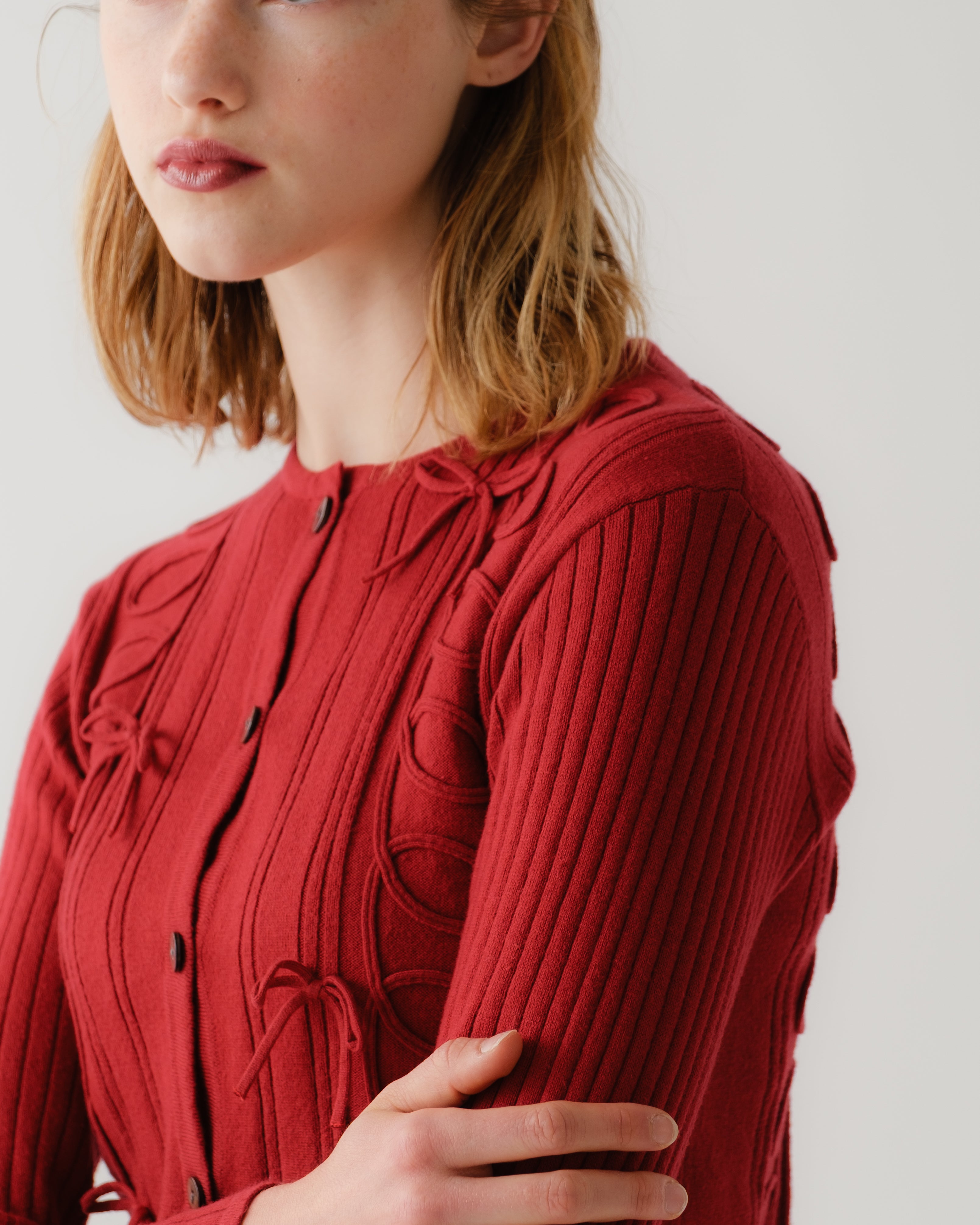 Kurukuru ribbon rib knit cardigan